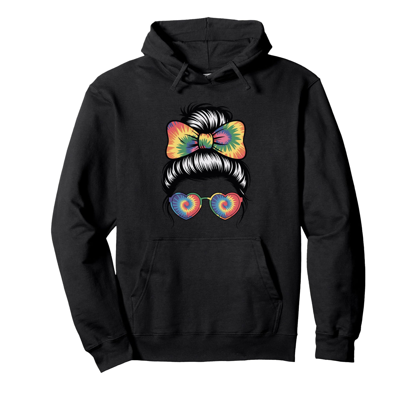 Tie Dye Psychedelic Messy Bun Rainbow Hoodie - Graphic Print Unisex - T-Shirt, Sweatshirt, Hoodie