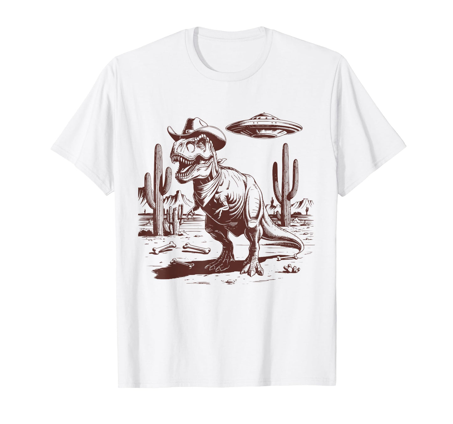 T Rex Ufo Western Alien 90S Cowboy T-Shirt - Novelty Apparel for Adults - T-Shirt, Sweatshirt, Hoodie