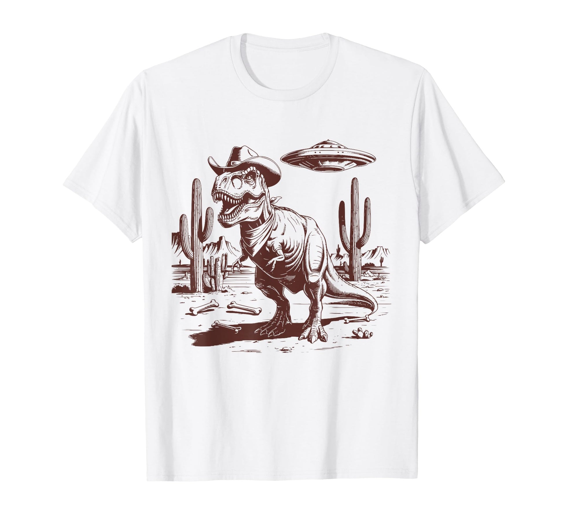 T Rex Ufo Western Alien 90S Cowboy T-Shirt - Novelty Apparel for Adults - T-Shirt, Sweatshirt, Hoodie