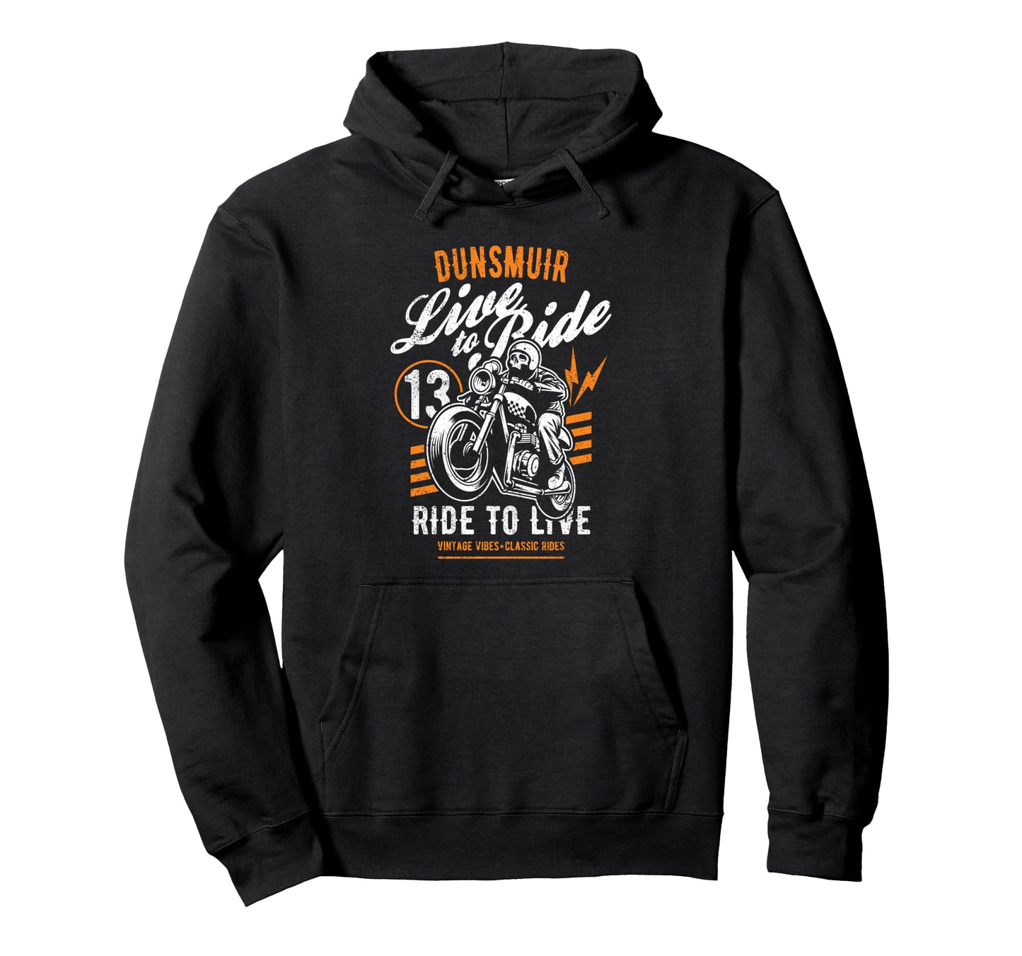 Dunsmuir California Motorcycle Rider Hoodie - Trendy Graphic for Adults - T-Shirt, Sweatshirt, Hoodie
