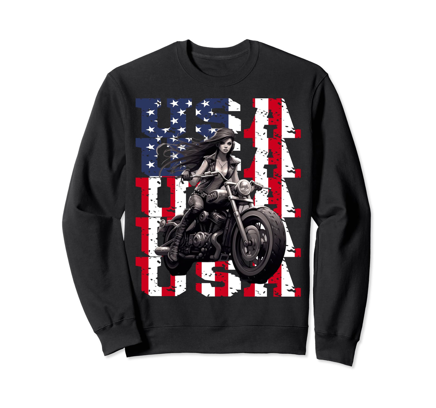 Motorcycle American Flag Helmet Biker Sweatshirt - Trendy Graphic Men Women - T-Shirt, Sweatshirt, Hoodie