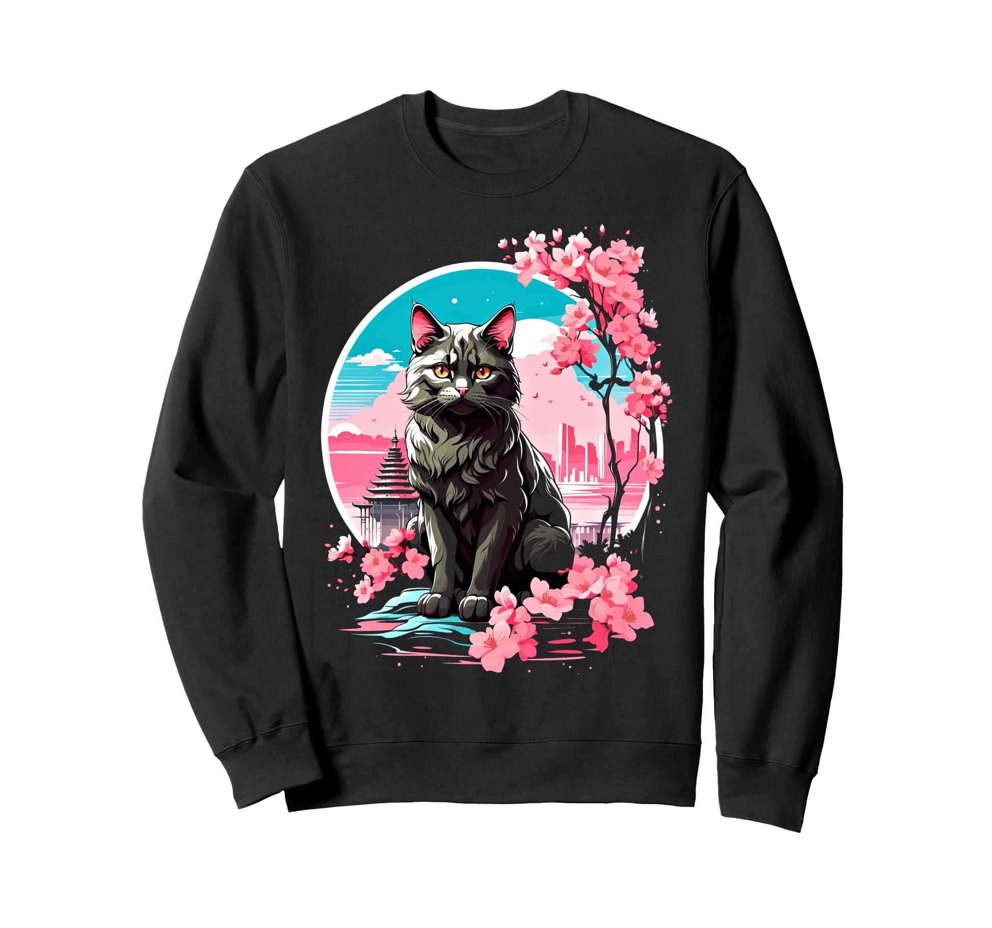 Anime Cat Japanese Aesthetic Sweatshirt - Aesthetic Graphic for Adults - T-Shirt, Sweatshirt, Hoodie
