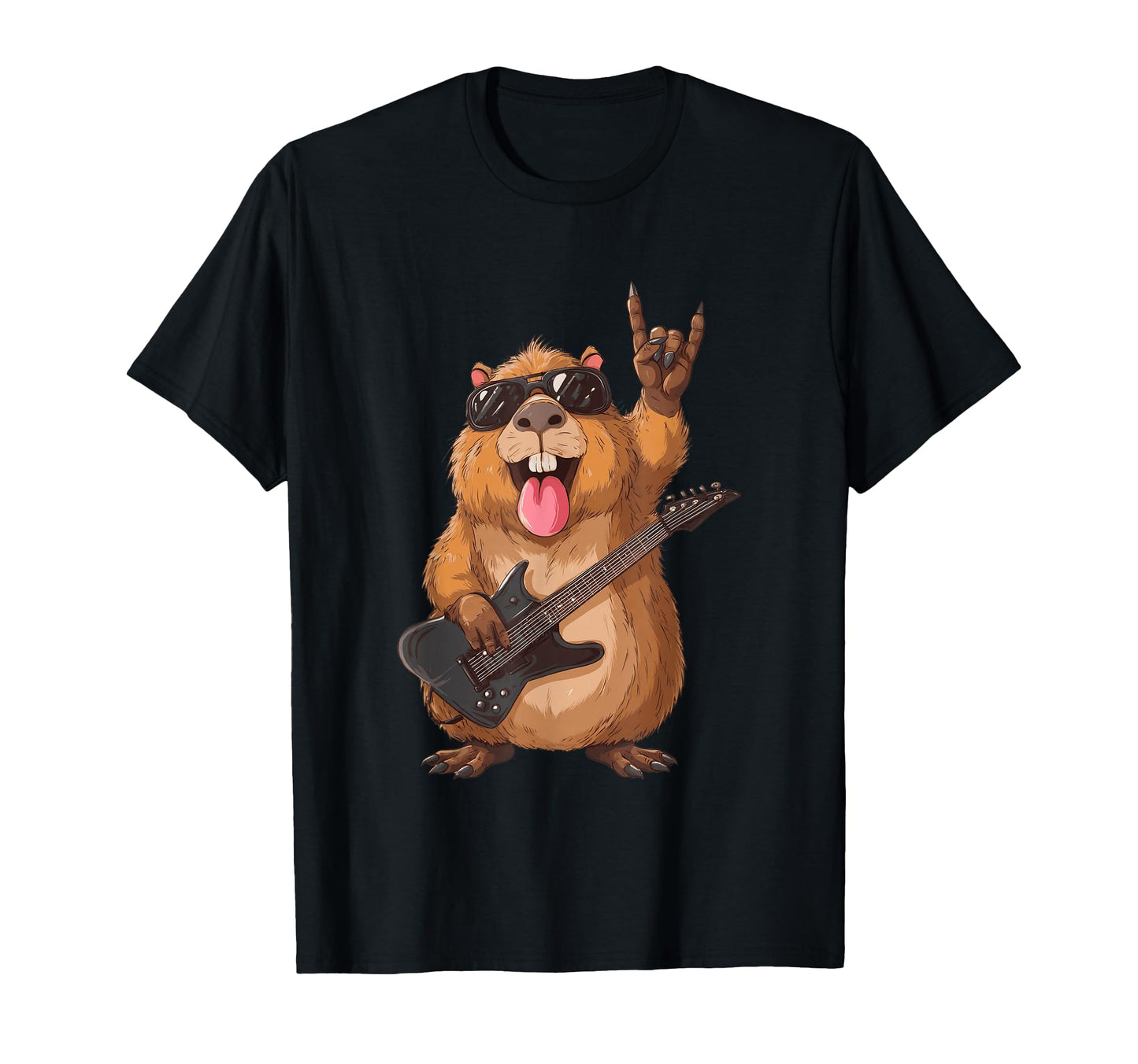 Funny Beaver Rock Music Guitarist Cartoon T-Shirt - Novelty Apparel Unisex - T-Shirt, Sweatshirt, Hoodie