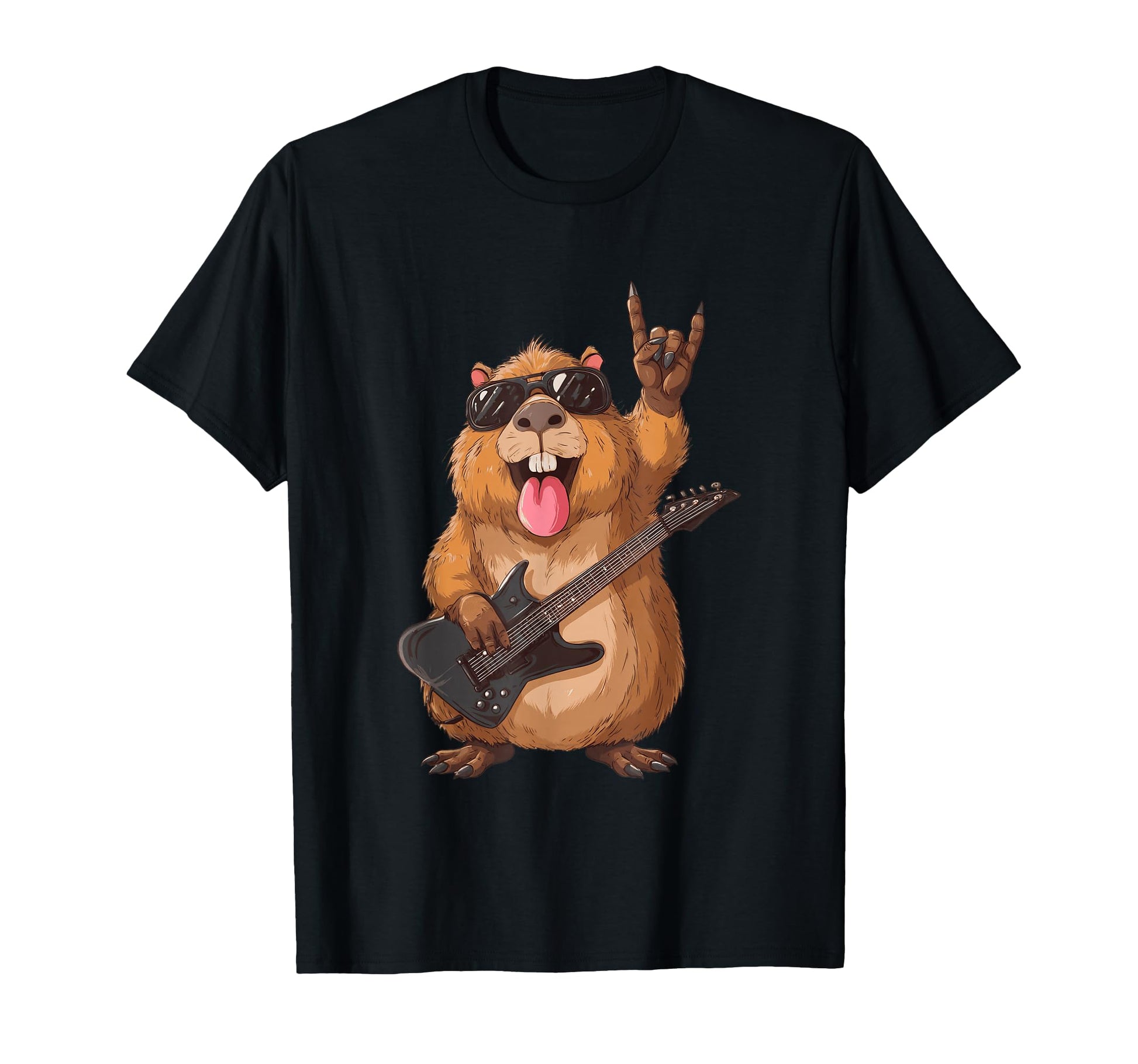 Funny Beaver Rock Music Guitarist Cartoon T-Shirt - Novelty Apparel Unisex - T-Shirt, Sweatshirt, Hoodie