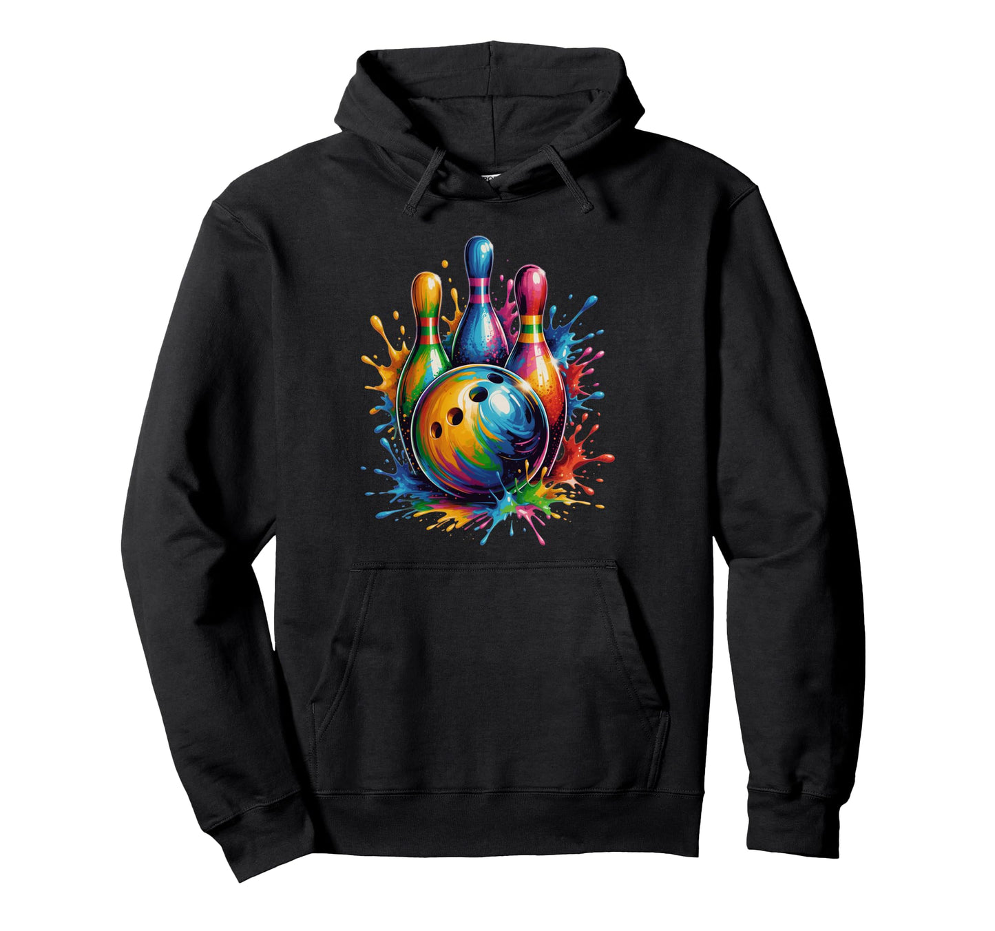 Colorful Bowling Pins And Ball Splash Art Hoodie - Graphic Print Men Women - T-Shirt, Sweatshirt, Hoodie