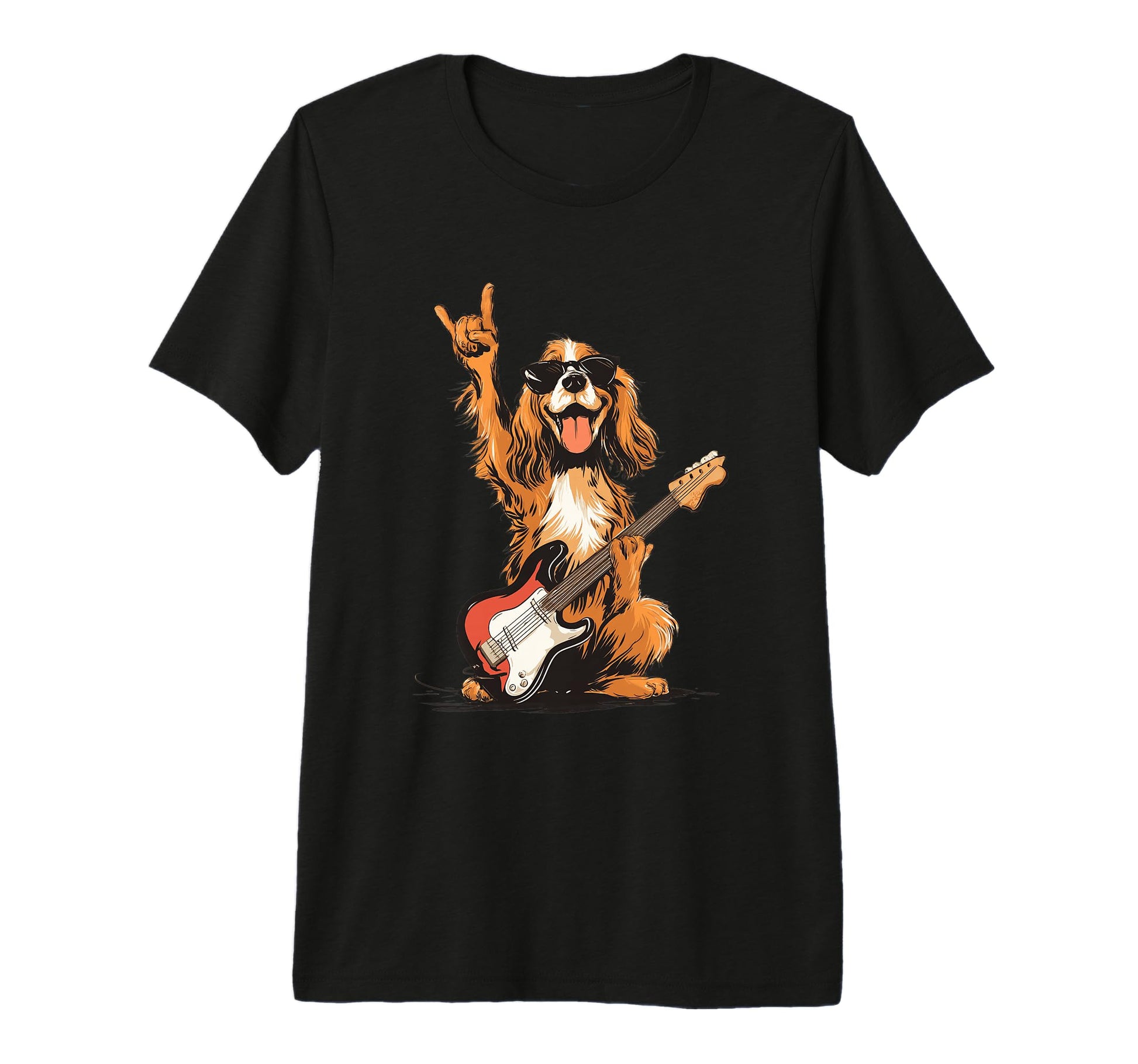 Funny Rock Dog Guitar Playing Cavalier T-Shirt - Unique Graphic Unisex - T-Shirt, Sweatshirt, Hoodie