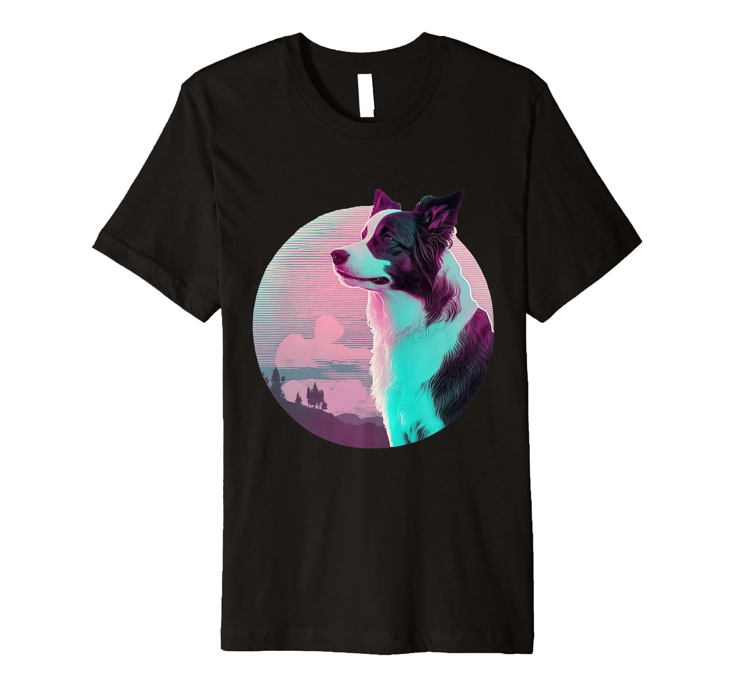 Border Collie Vaporwave Retrowave T-Shirt - Custom Art Print for Adults - T-Shirt, Sweatshirt, Hoodie
