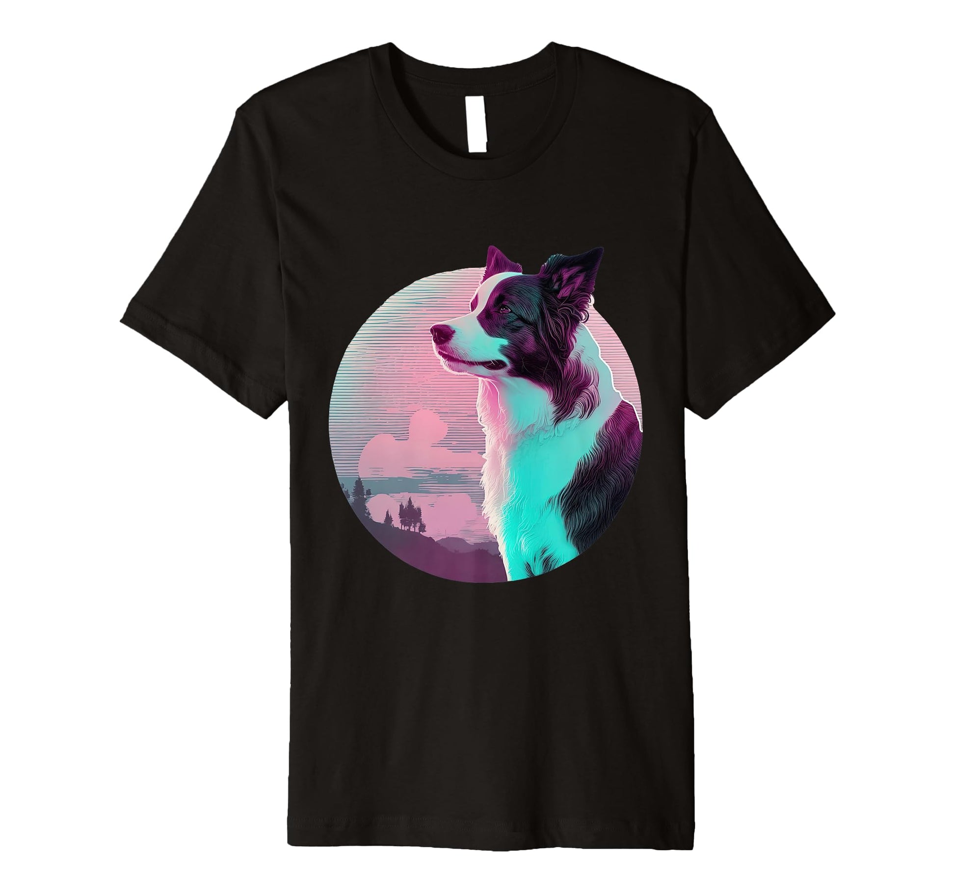 Border Collie Vaporwave Retrowave T-Shirt - Custom Art Print for Adults - T-Shirt, Sweatshirt, Hoodie