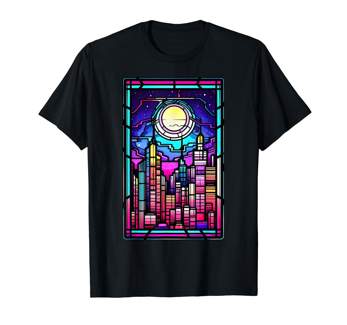 Stained Glass Vaporwave Japanese City T-Shirt - Novelty Apparel Men Women - T-Shirt, Sweatshirt, Hoodie