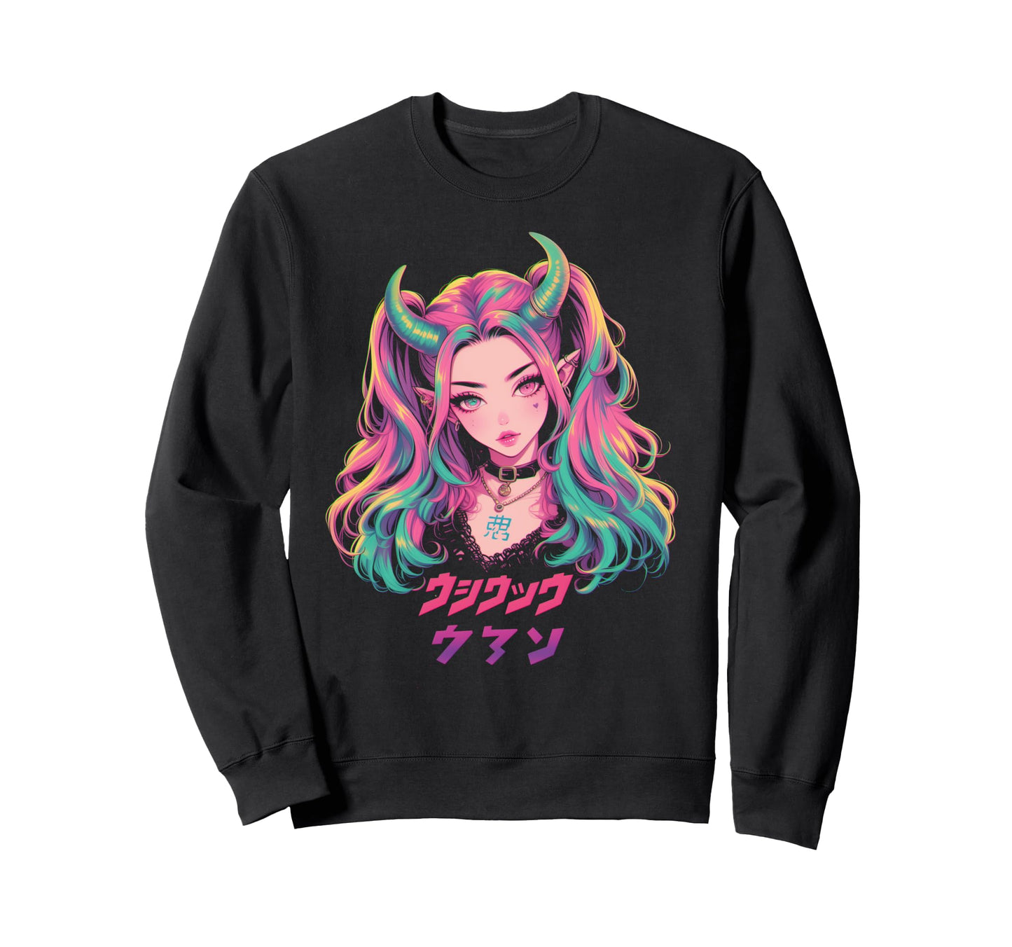 Goth Grunge Demon Anime Waifu Horror Sweatshirt - Aesthetic Graphic Unisex - T-Shirt, Sweatshirt, Hoodie