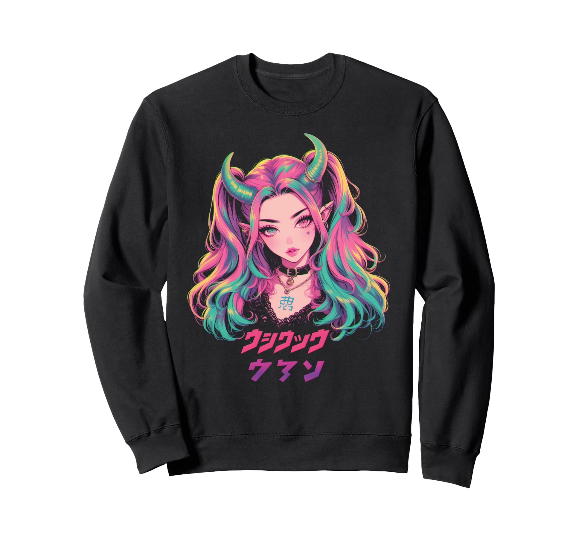 Goth Grunge Demon Anime Waifu Horror Sweatshirt - Aesthetic Graphic Unisex - T-Shirt, Sweatshirt, Hoodie