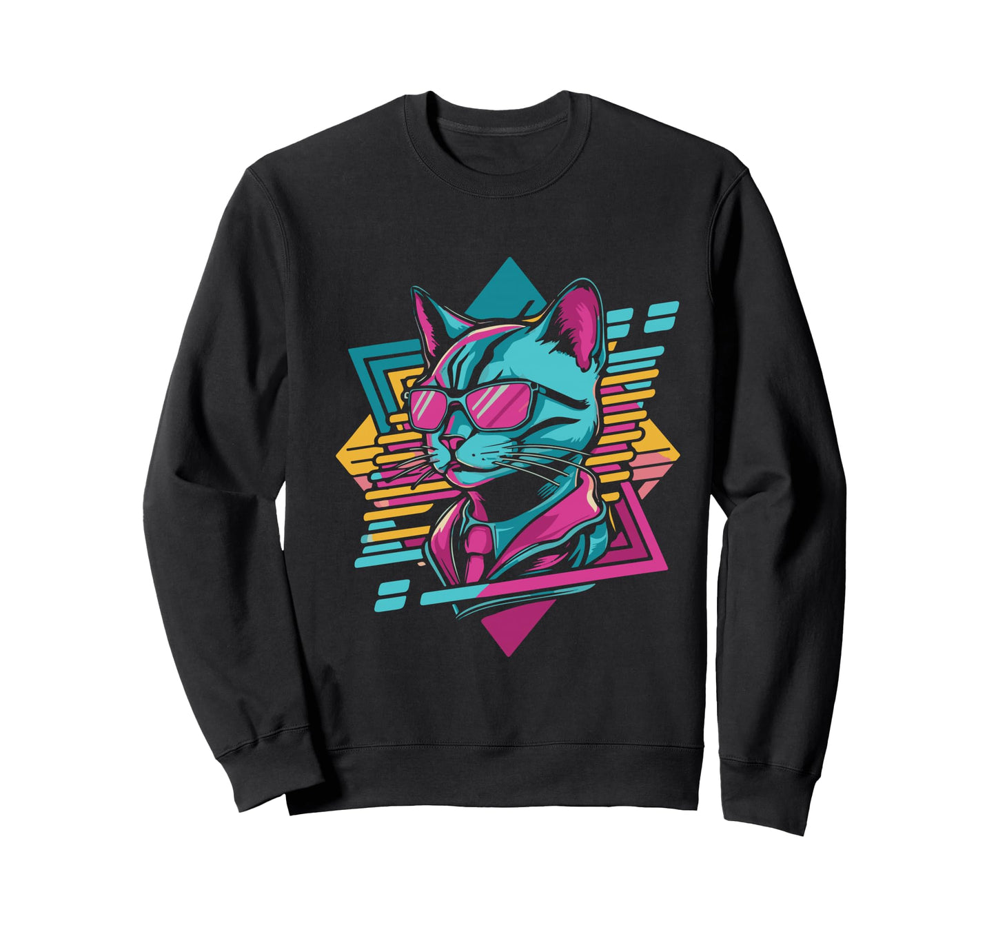 Vaporwave Cat Aesthetic Synthwave Sweatshirt - Casual Everyday Wear Unisex - T-Shirt, Sweatshirt, Hoodie