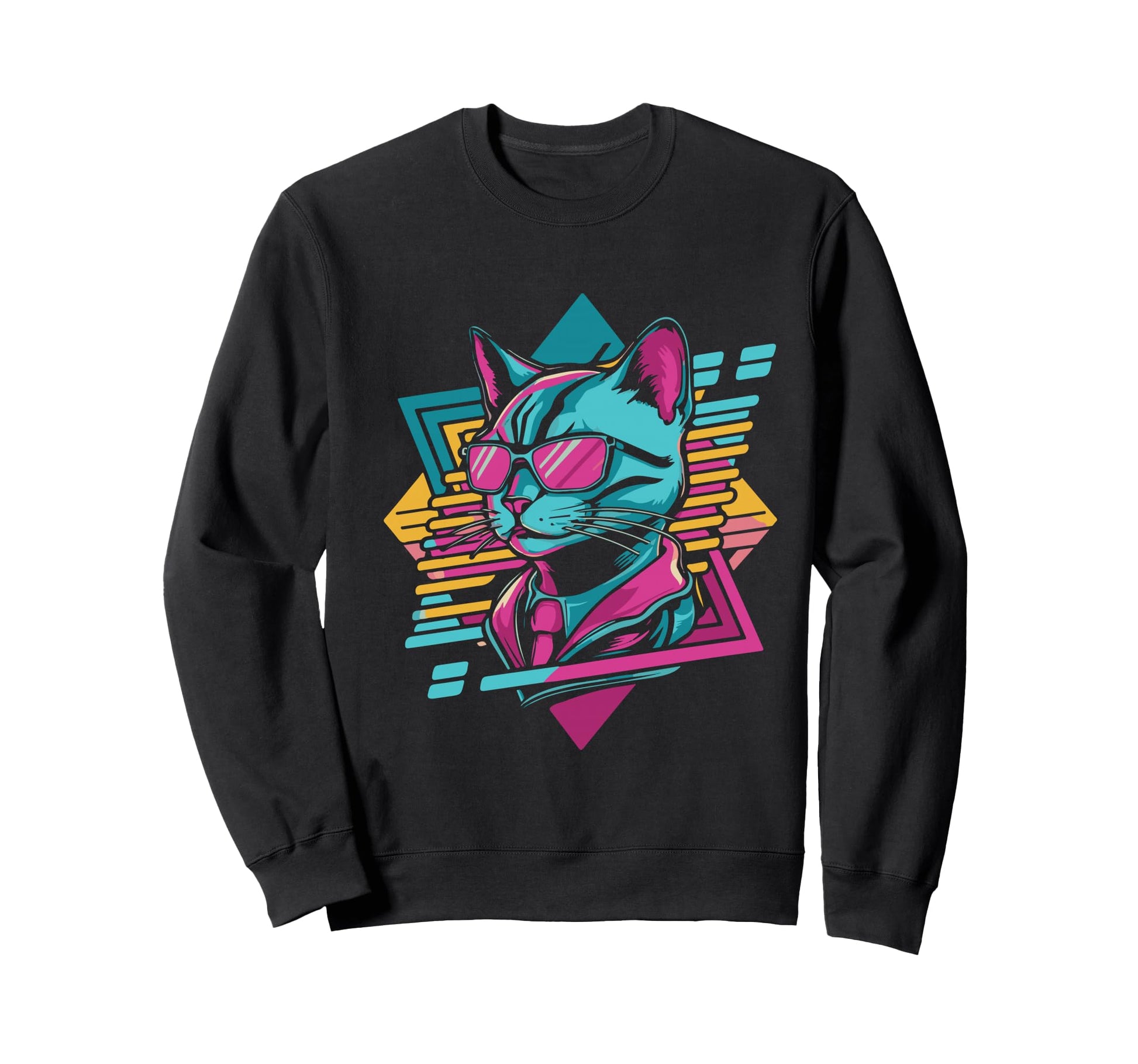 Vaporwave Cat Aesthetic Synthwave Sweatshirt - Casual Everyday Wear Unisex - T-Shirt, Sweatshirt, Hoodie