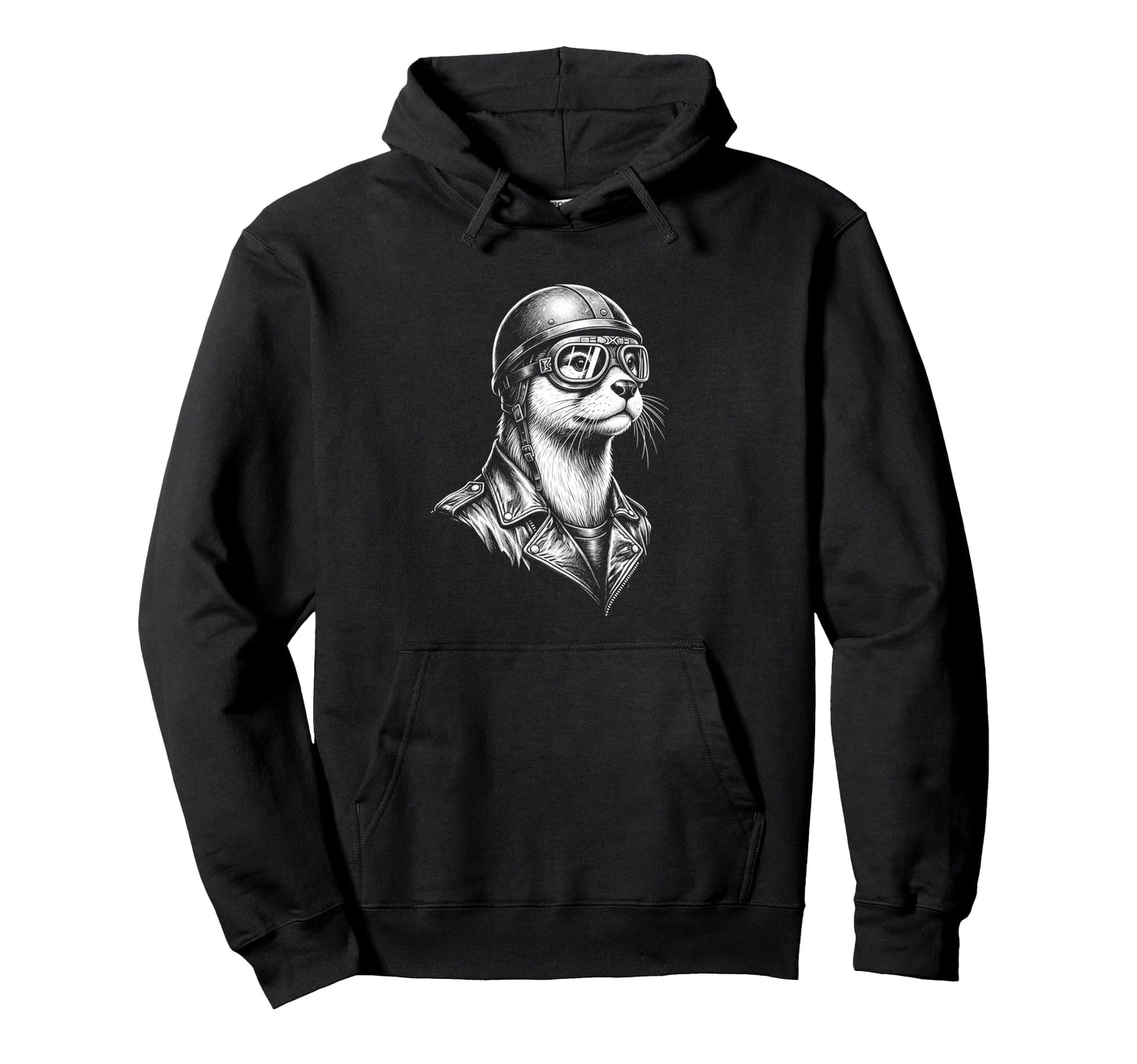 Animal Biker Otter Motorcycle Rider Hoodie - Minimalist Print for Adults - T-Shirt, Sweatshirt, Hoodie