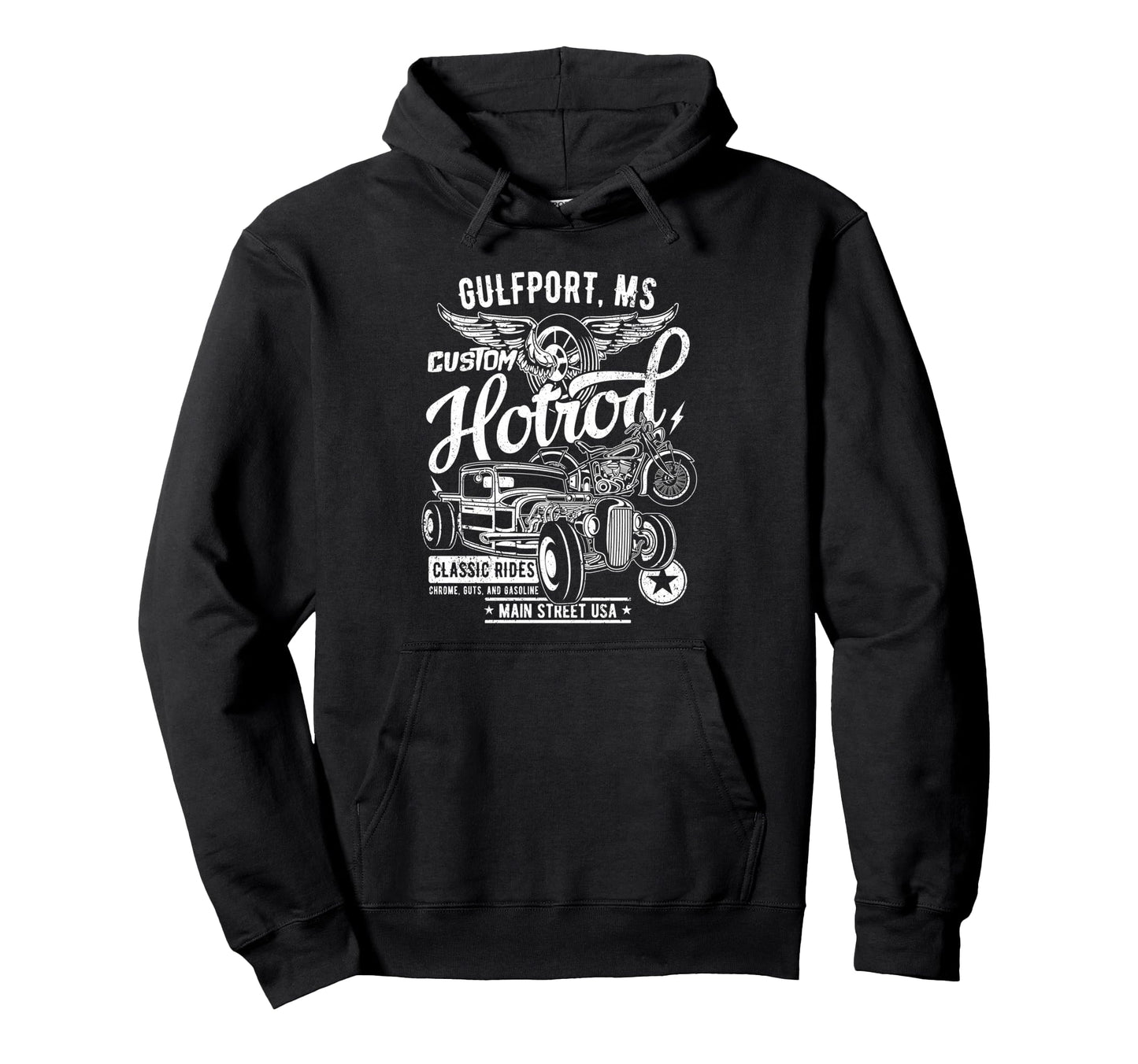 Gulfport Ms Hotrod Car Motorcycle Hoodie - Custom Art Print for Adults - T-Shirt, Sweatshirt, Hoodie