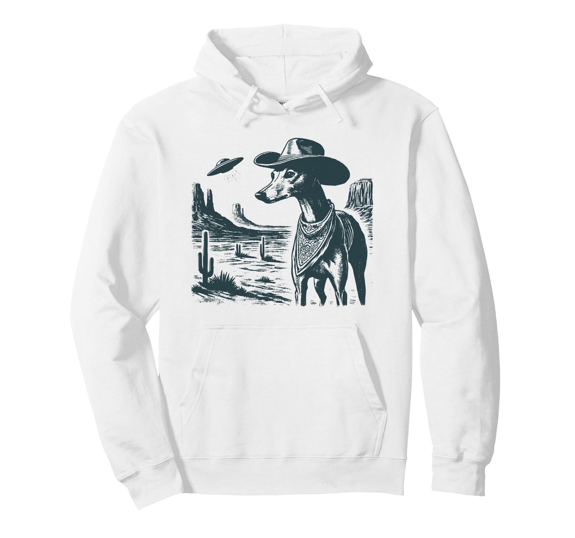 Greyhound Ufo Alien Western Cowboy Hoodie - Aesthetic Graphic for Adults - T-Shirt, Sweatshirt, Hoodie