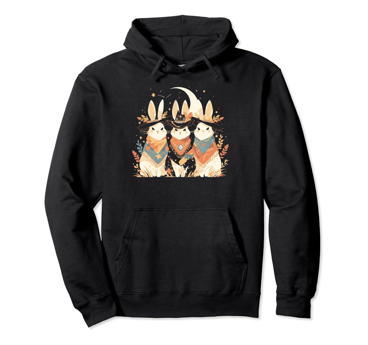 Rabbit Howling Moon Cowboy Funny Hoodie - Streetwear Style Men Women - T-Shirt, Sweatshirt, Hoodie