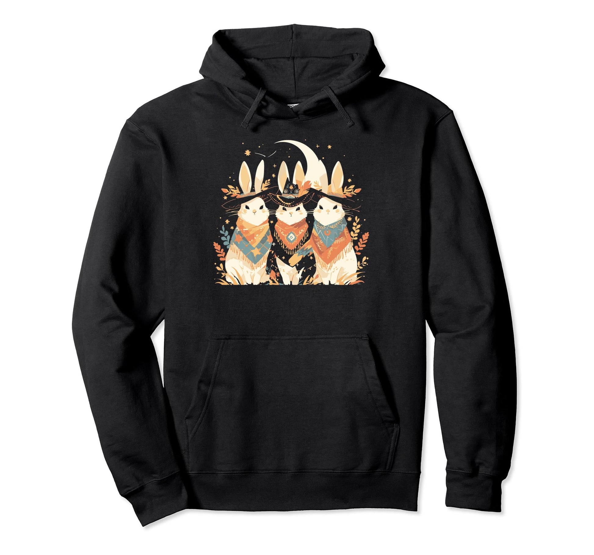 Rabbit Howling Moon Cowboy Funny Hoodie - Streetwear Style Men Women - T-Shirt, Sweatshirt, Hoodie