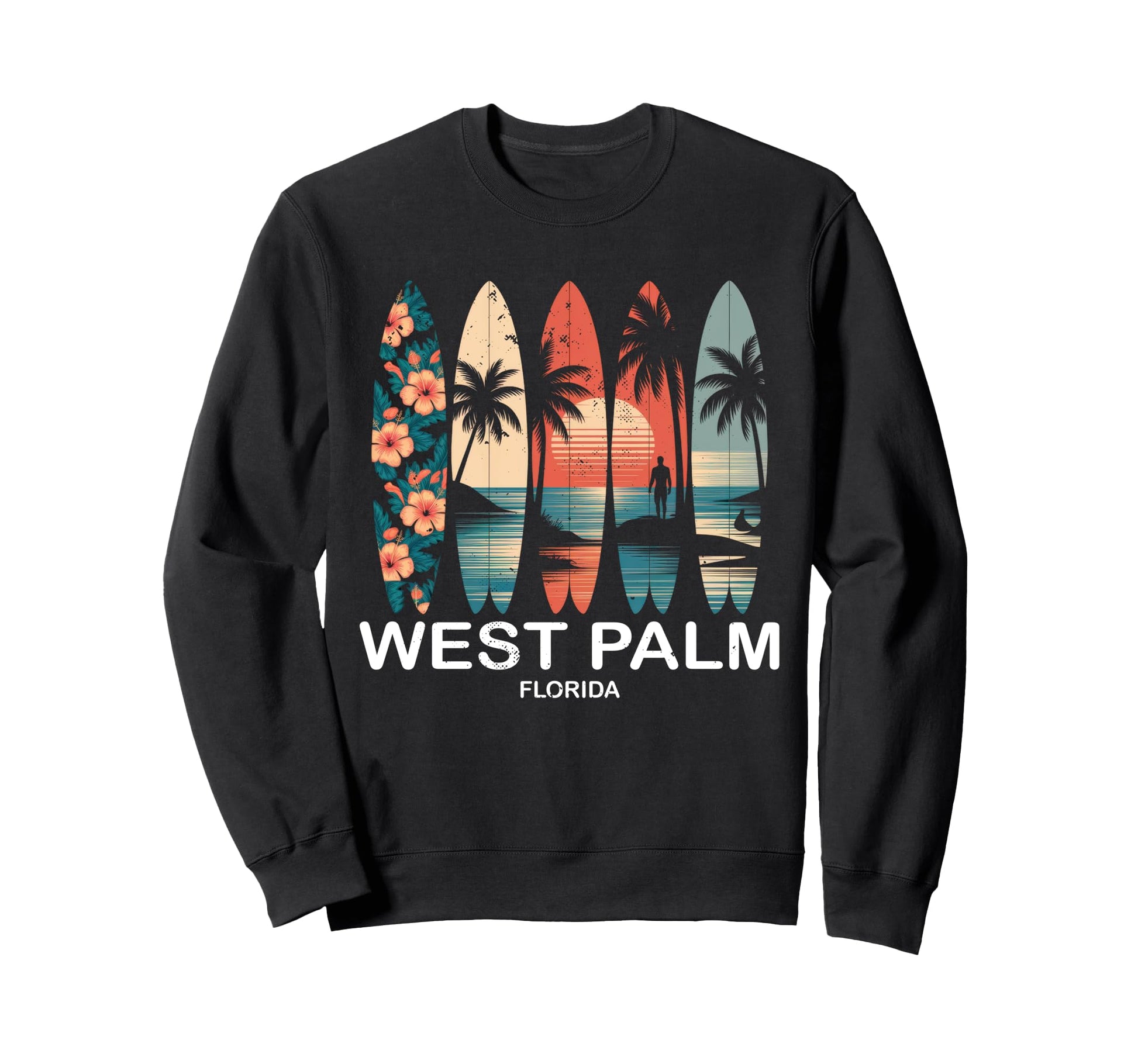 West Palm Beach Florida Surfboard Sweatshirt - Fun Novelty Design Unisex - T-Shirt, Sweatshirt, Hoodie
