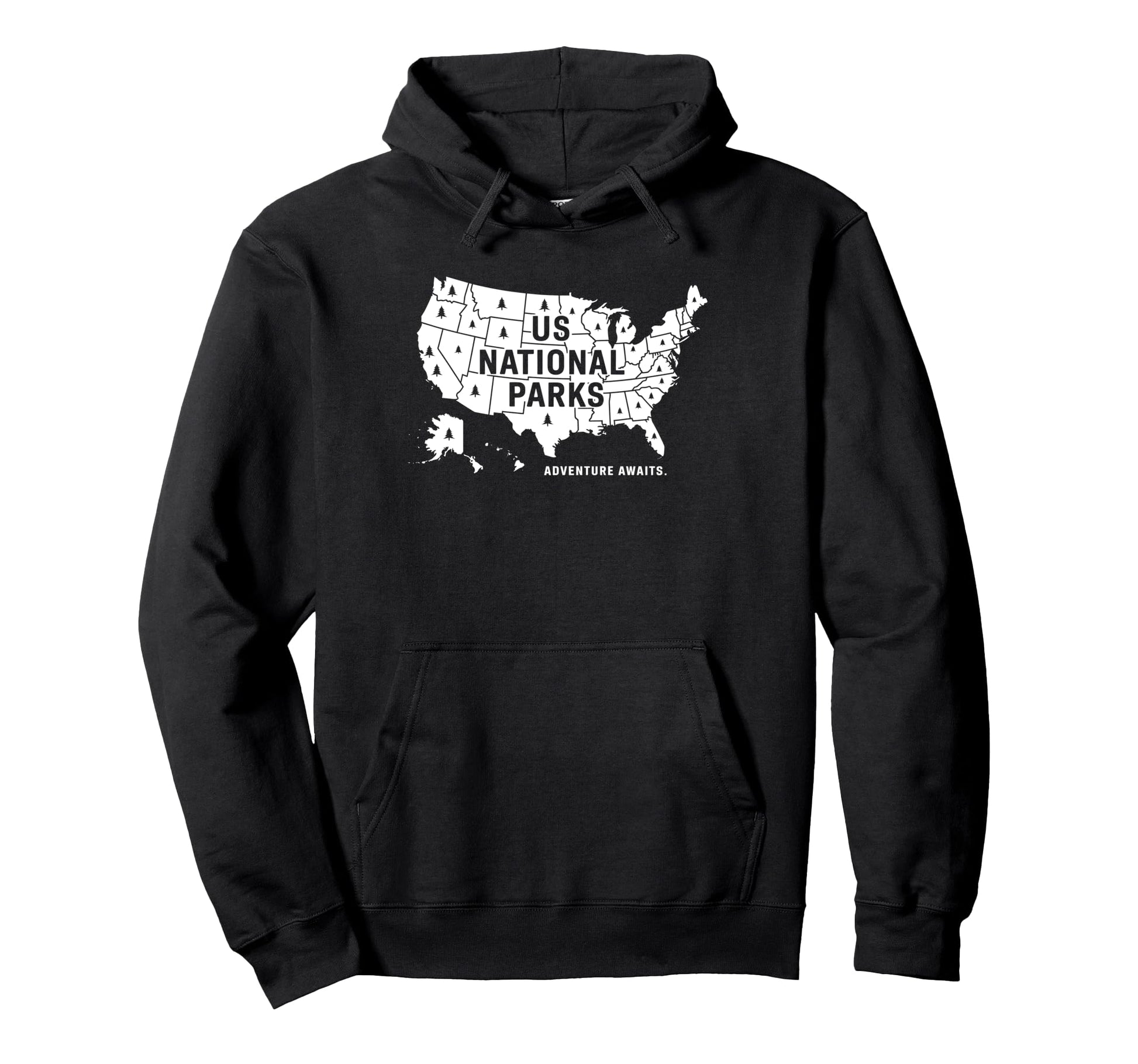 U S National Parks Map Adventure Awaits Hoodie - Unique Graphic for Adults - T-Shirt, Sweatshirt, Hoodie