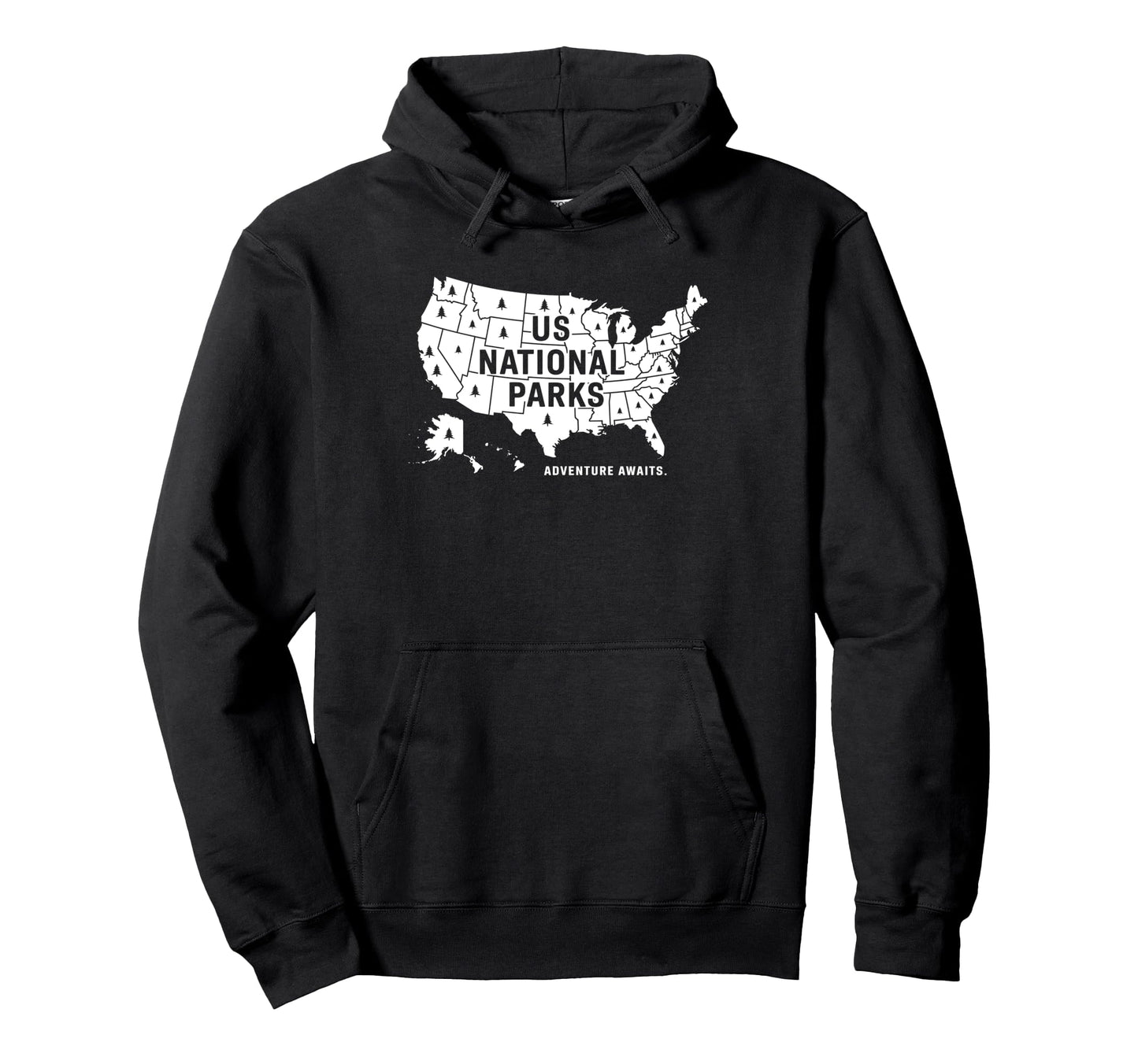 U S National Parks Map Adventure Awaits Hoodie - Novelty Apparel Unisex - T-Shirt, Sweatshirt, Hoodie