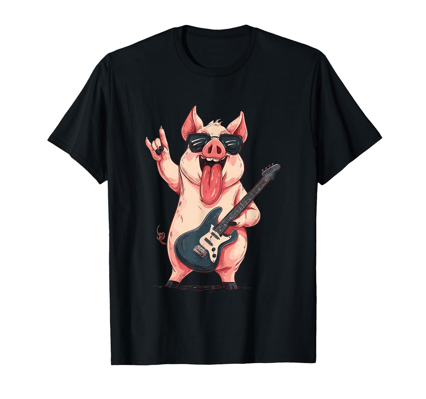 Rockstar Pig Sunglasses Electric Guitar T-Shirt - Graphic Print Unisex - T-Shirt, Sweatshirt, Hoodie