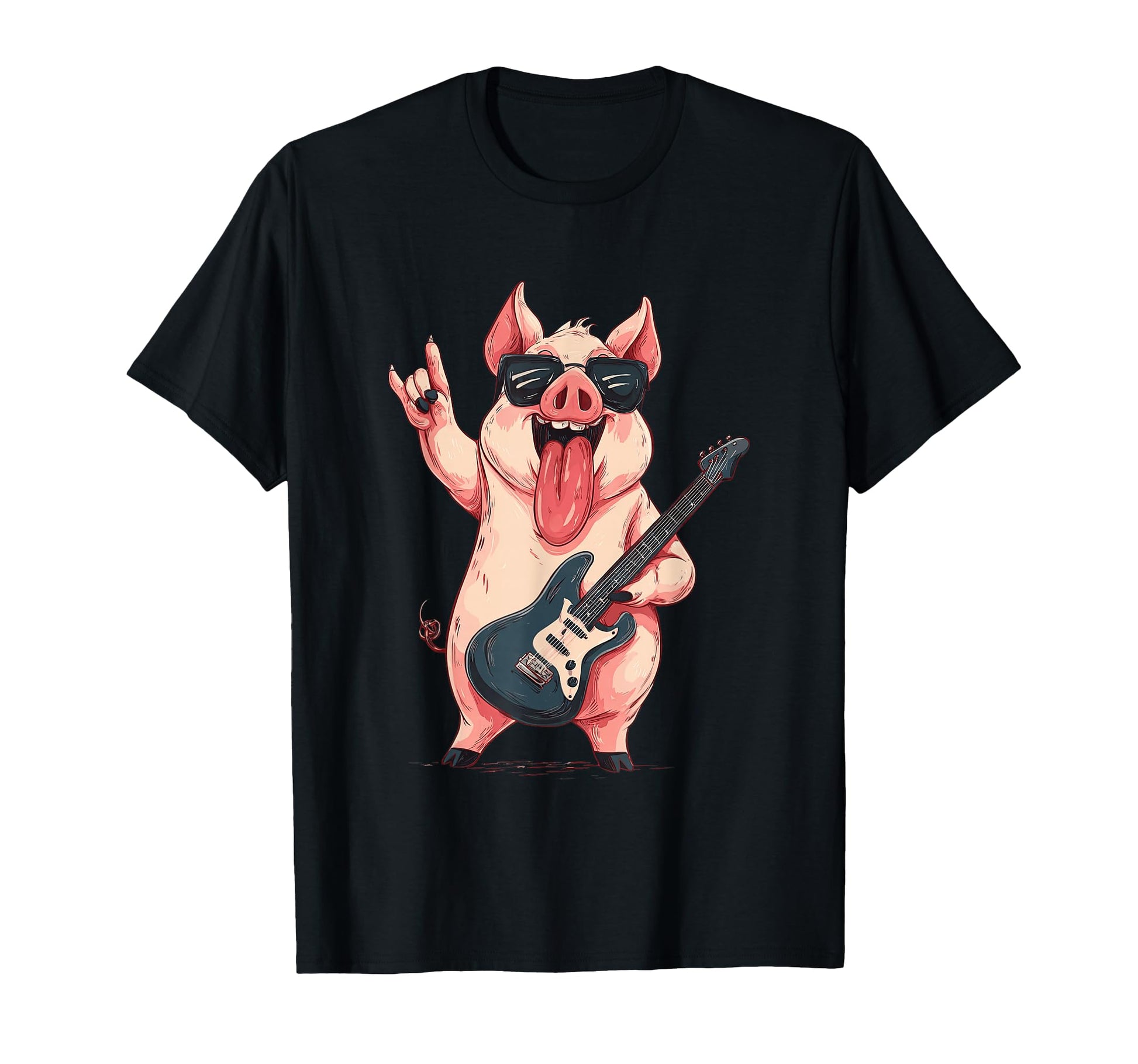 Rockstar Pig Sunglasses Electric Guitar T-Shirt - Graphic Print Unisex - T-Shirt, Sweatshirt, Hoodie