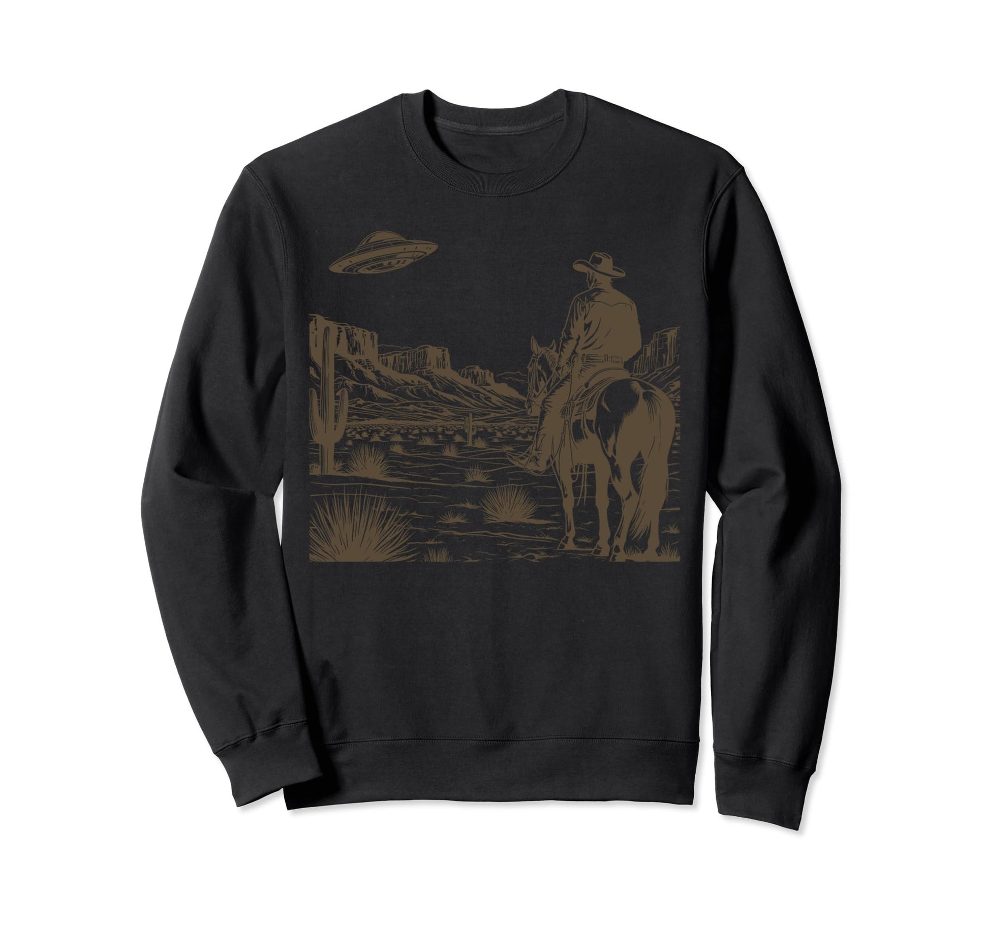 Ufo Western Cowboy Wild West Sweatshirt - Unique Graphic Unisex - T-Shirt, Sweatshirt, Hoodie