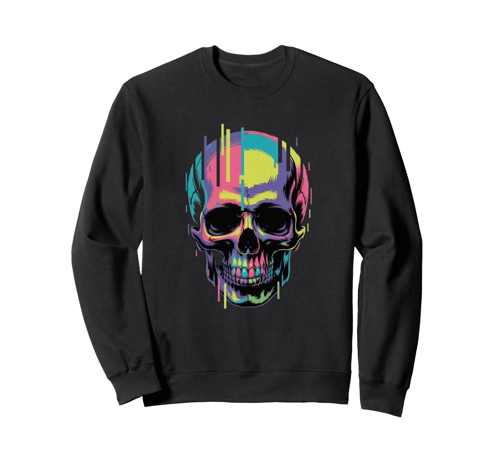 Vibrant Glitch Skull Vaporwave Sweatshirt - Unique Graphic Unisex - T-Shirt, Sweatshirt, Hoodie