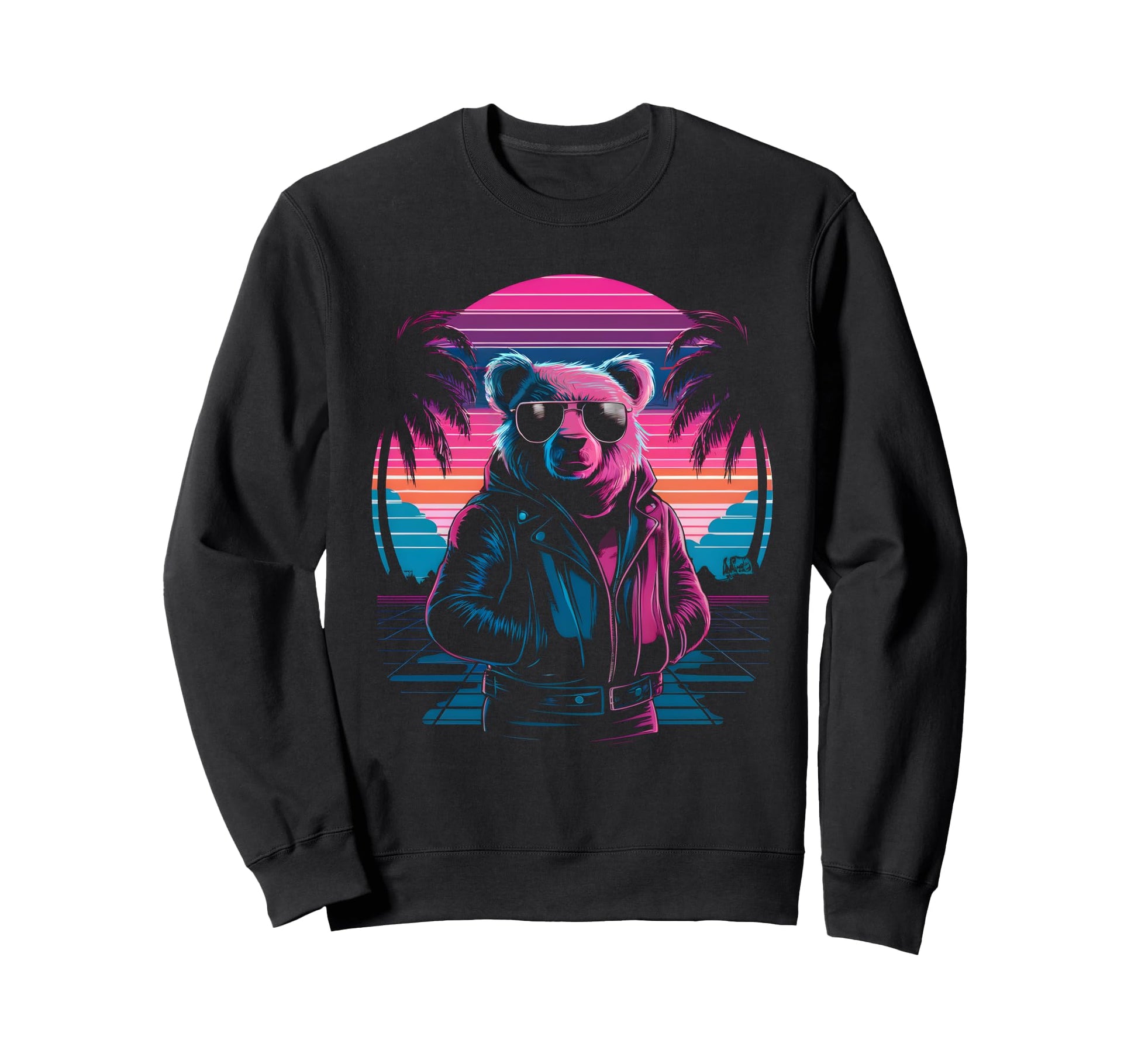 Vaporwave Rizzly Bear Synthwave Sweatshirt - Custom Art Print for Adults - T-Shirt, Sweatshirt, Hoodie