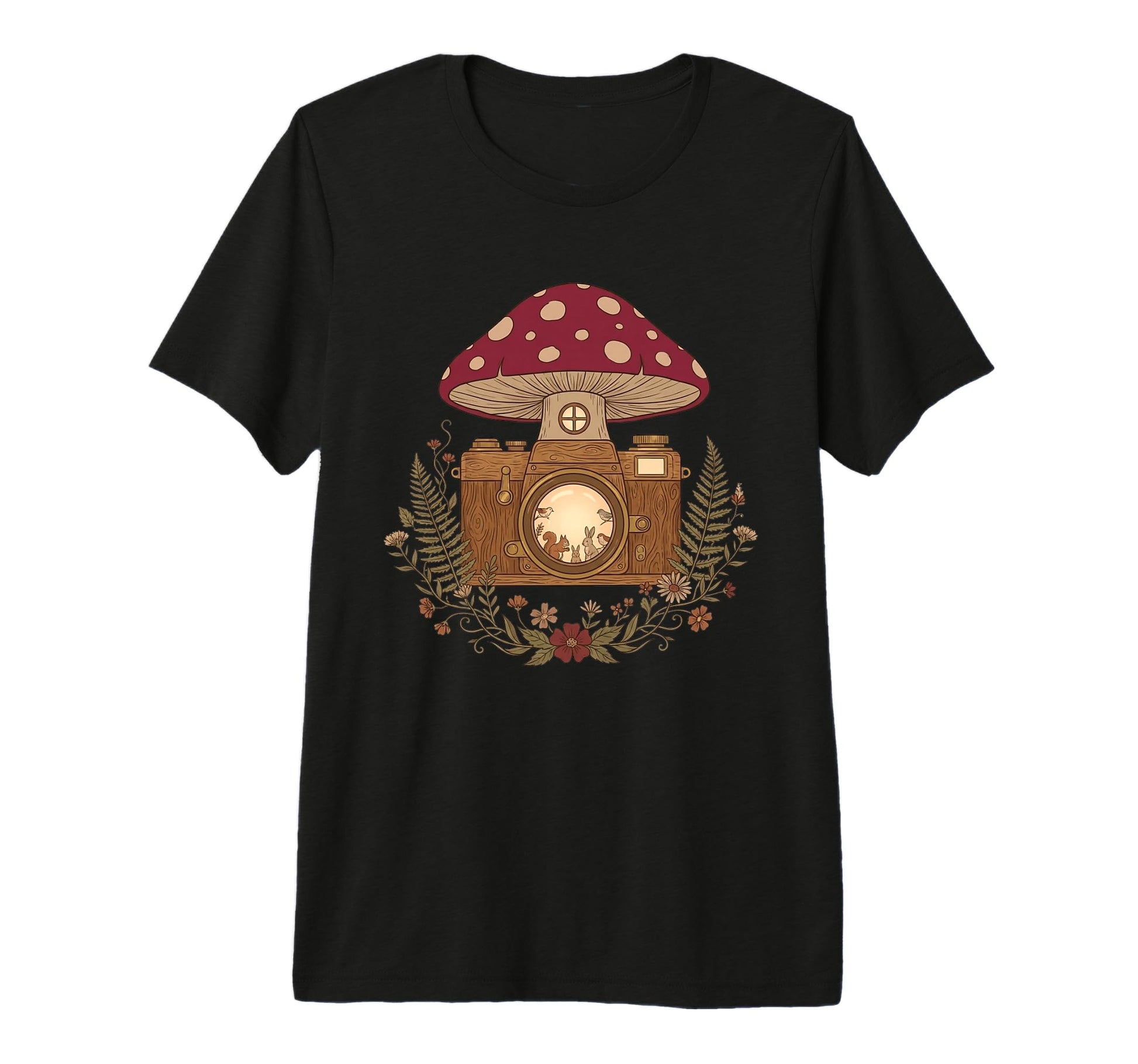 Mushroom Camera Forest Friends Art T-Shirt - Custom Art Print Men Women - T-Shirt, Sweatshirt, Hoodie