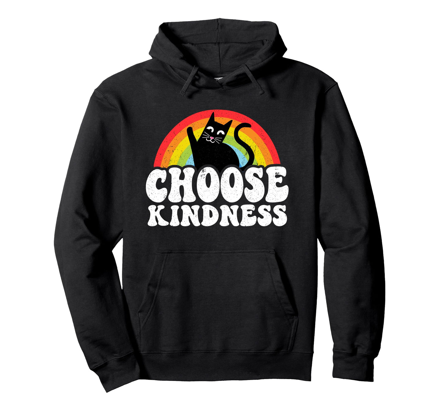 Anti Bullying Rainbow Peace Kind Hippie Cat Hoodie - Unique Graphic Unisex - T-Shirt, Sweatshirt, Hoodie