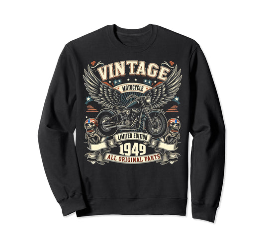 1949 Born 1949 75Th Birthday Motorcycle Sweatshirt - Unique Graphic Unisex - T-Shirt, Sweatshirt, Hoodie