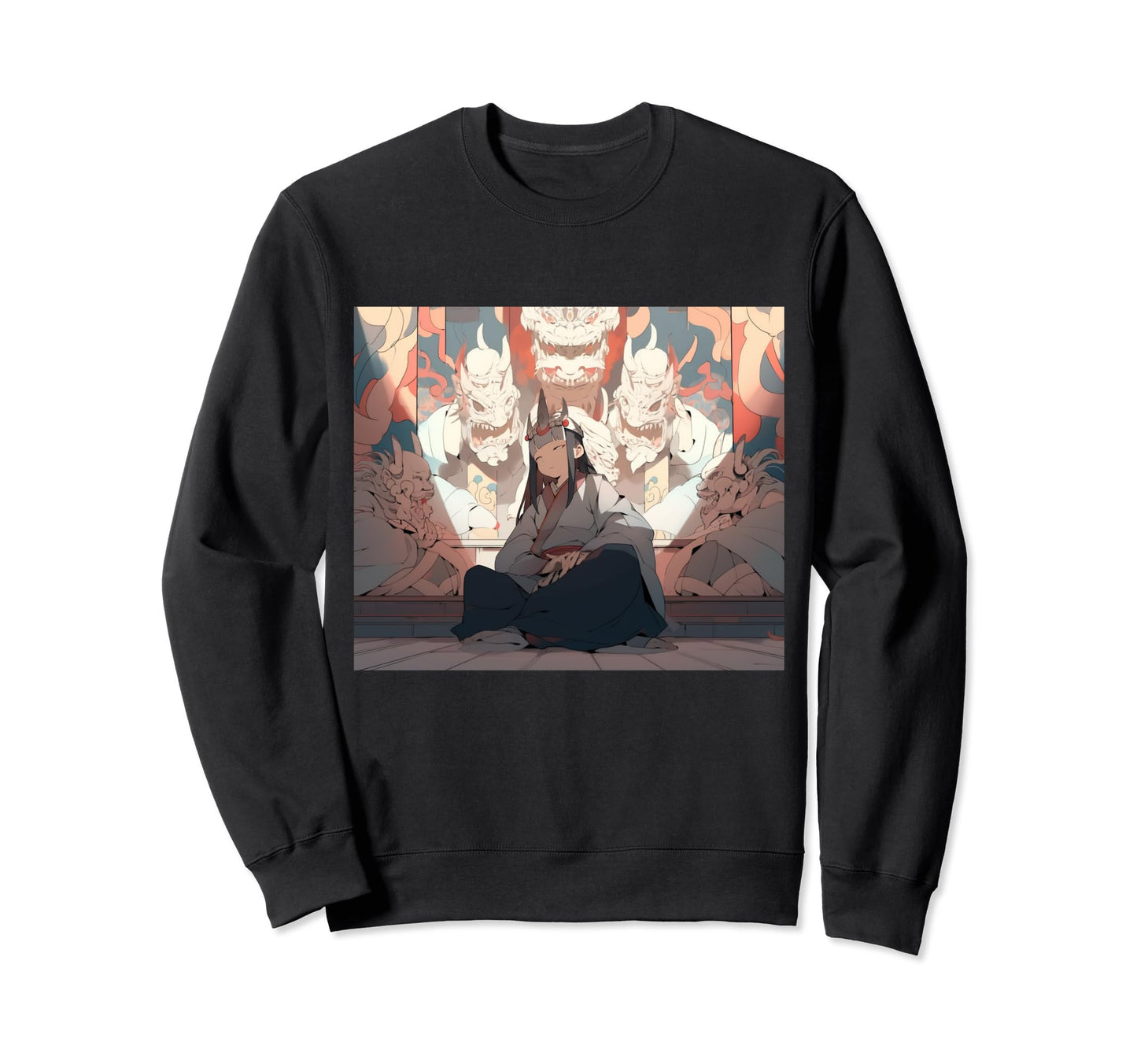 Japan Anime Mask Kitsune Samurai Sweatshirt - Custom Art Print Unisex - T-Shirt, Sweatshirt, Hoodie