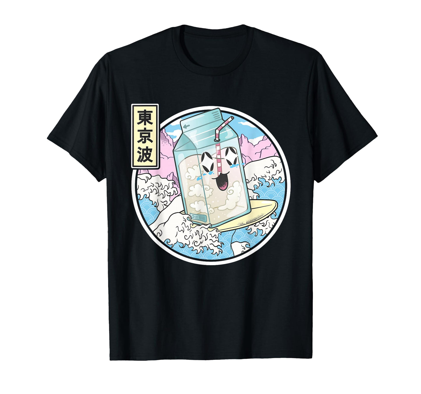 Surfing Milk Carton Japanese Wave T-Shirt - Unique Graphic Men Women - T-Shirt, Sweatshirt, Hoodie