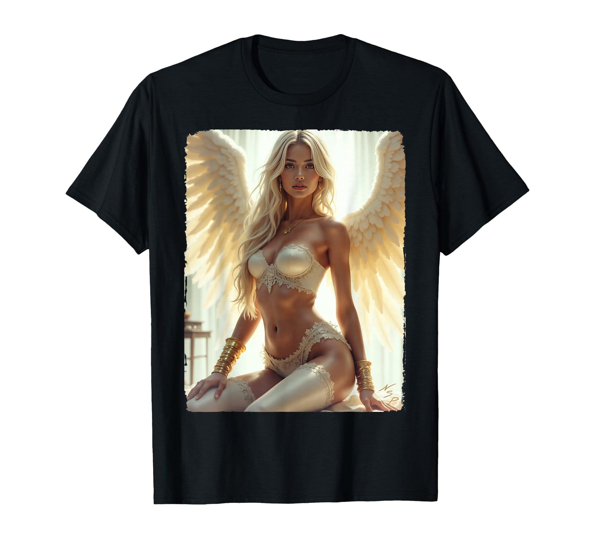 It Sexy Angel Sitting Grunge B W T-Shirt - Graphic Print Unisex - T-Shirt, Sweatshirt, Hoodie