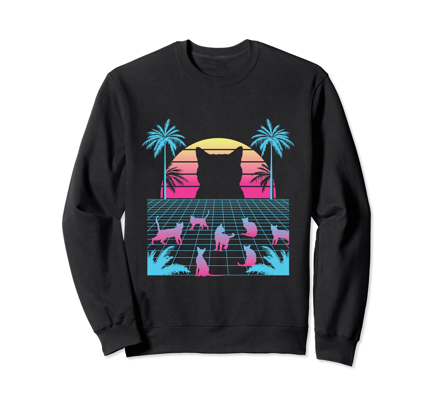 Cats Sunset Silhouettes Japanese Sweatshirt - Fun Novelty Design Men Women - T-Shirt, Sweatshirt, Hoodie