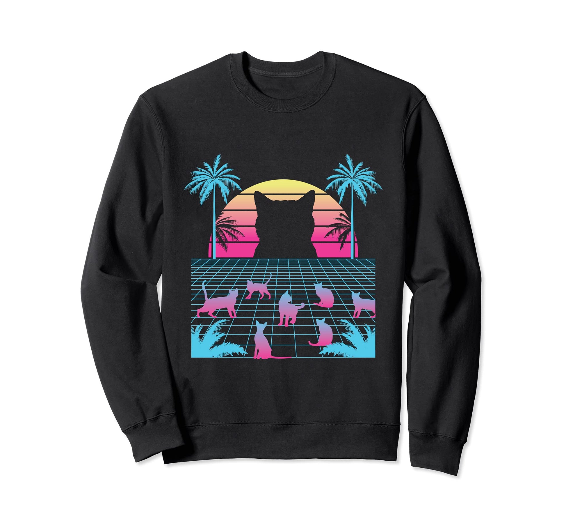 Cats Sunset Silhouettes Japanese Sweatshirt - Fun Novelty Design Men Women - T-Shirt, Sweatshirt, Hoodie