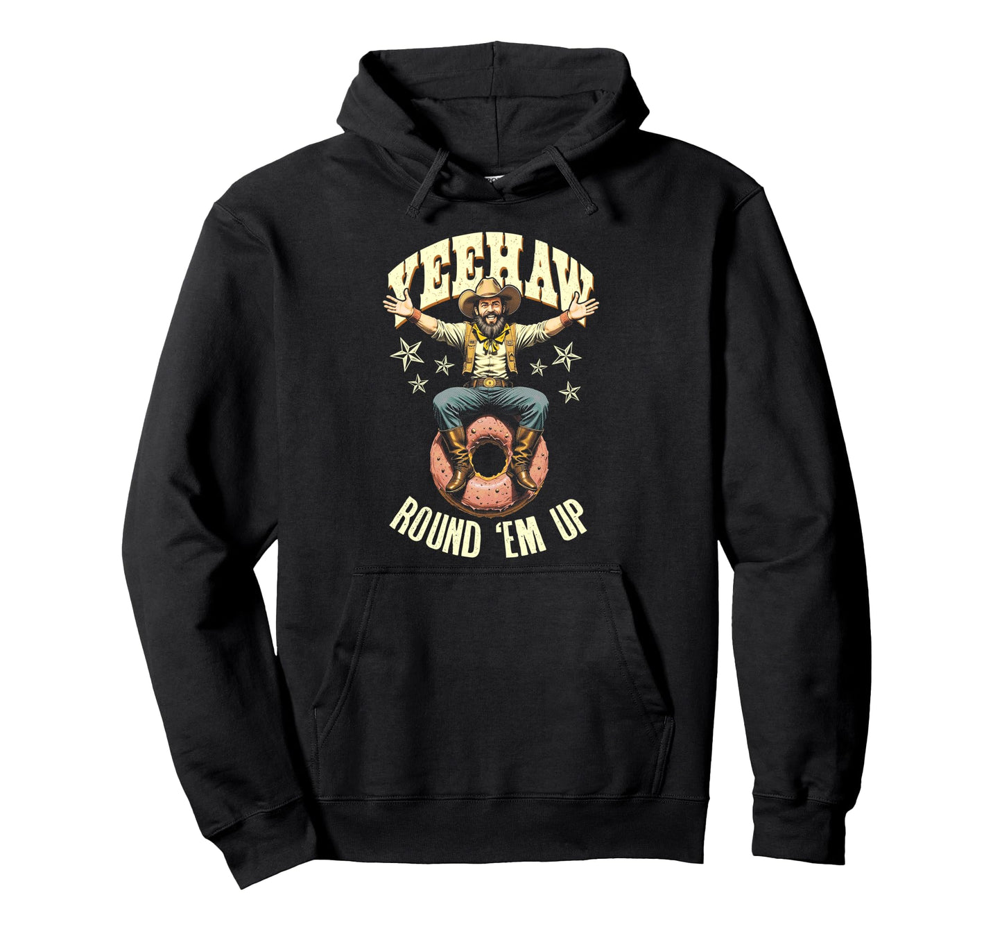 Cowboy Donut Lover Round Em Up Funny Hoodie - Custom Art Print Men Women - T-Shirt, Sweatshirt, Hoodie