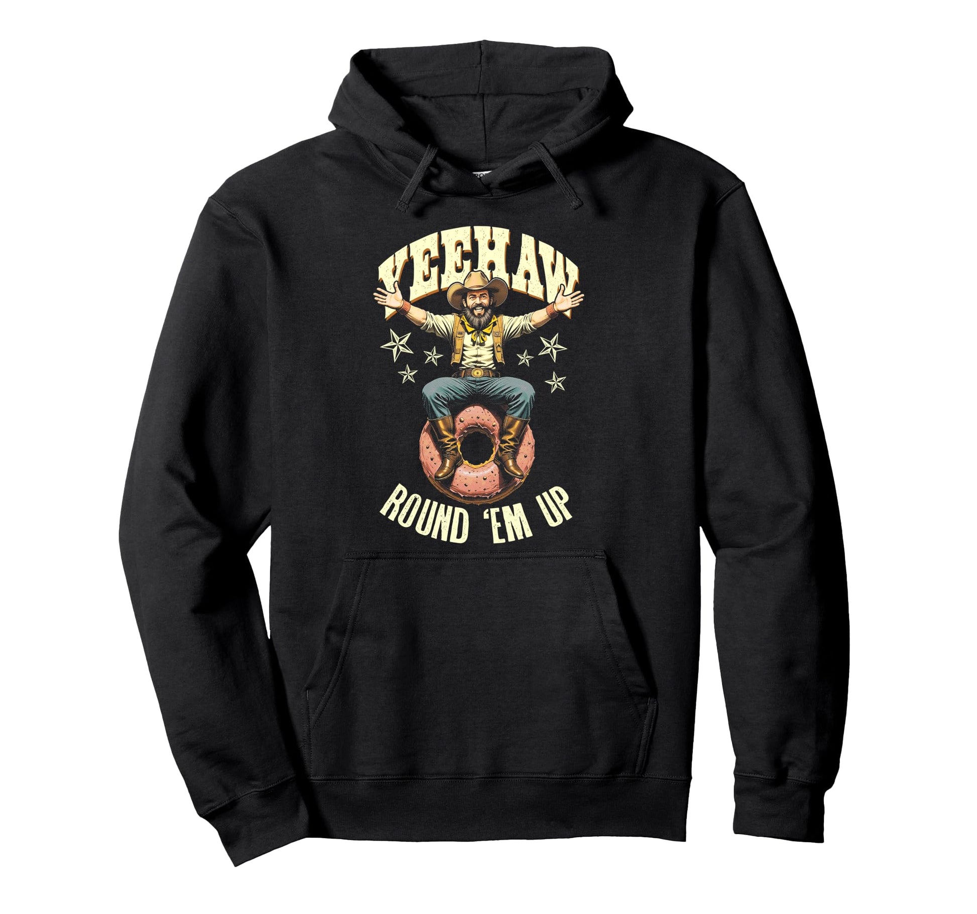 Cowboy Donut Lover Round Em Up Funny Hoodie - Custom Art Print Men Women - T-Shirt, Sweatshirt, Hoodie