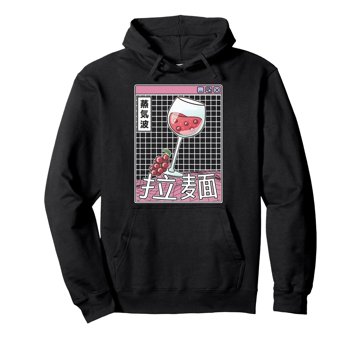 Wine Glass Kawaii Grid Vaporwave Hoodie - Streetwear Style Unisex - T-Shirt, Sweatshirt, Hoodie
