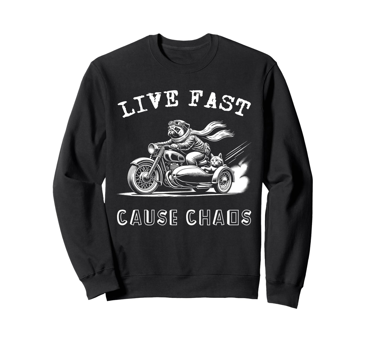 Funny Dog Cat Riding Motorcycle Sweatshirt - Trendy Graphic Men Women - T-Shirt, Sweatshirt, Hoodie