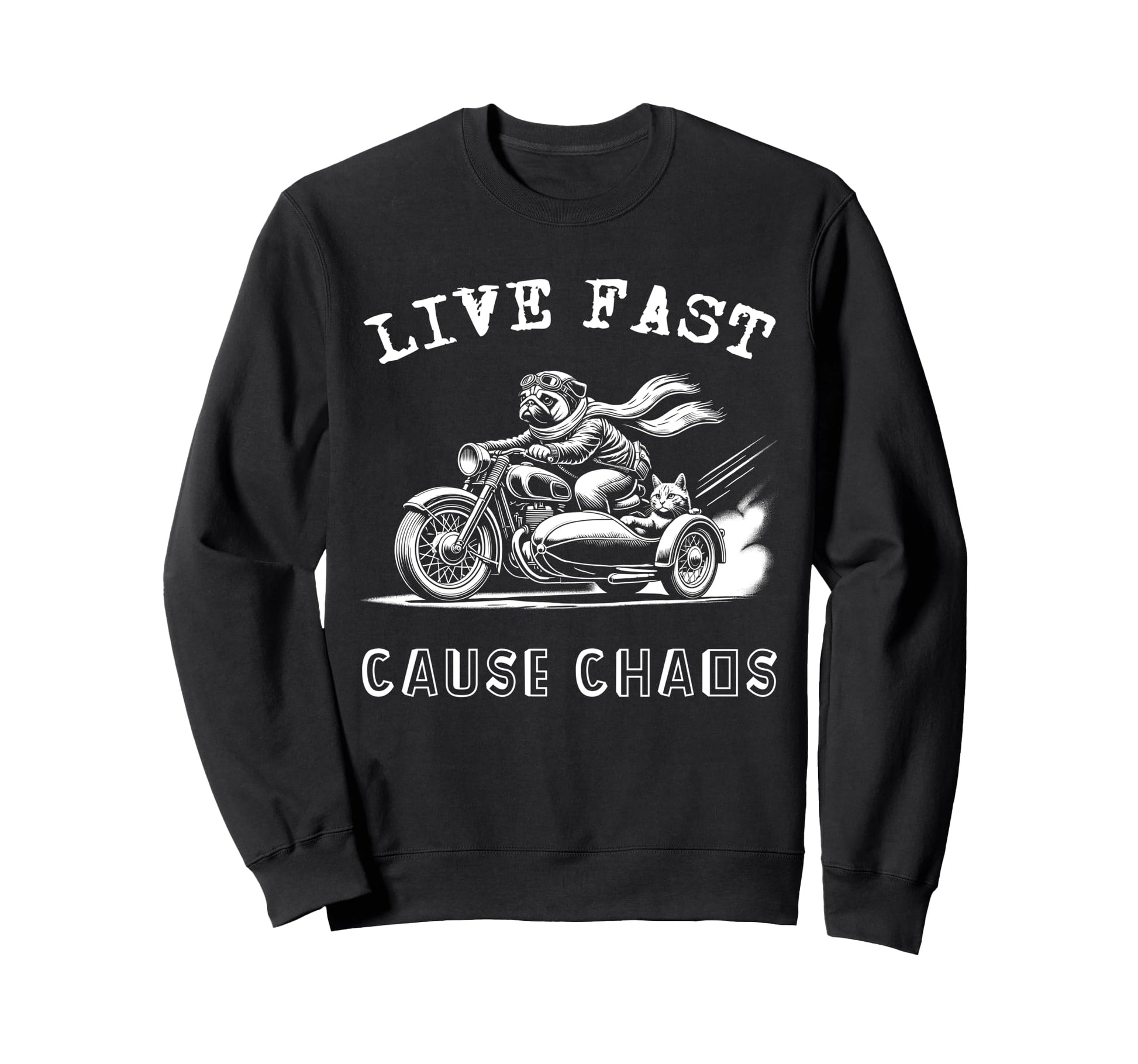 Funny Dog Cat Riding Motorcycle Sweatshirt - Trendy Graphic Men Women - T-Shirt, Sweatshirt, Hoodie