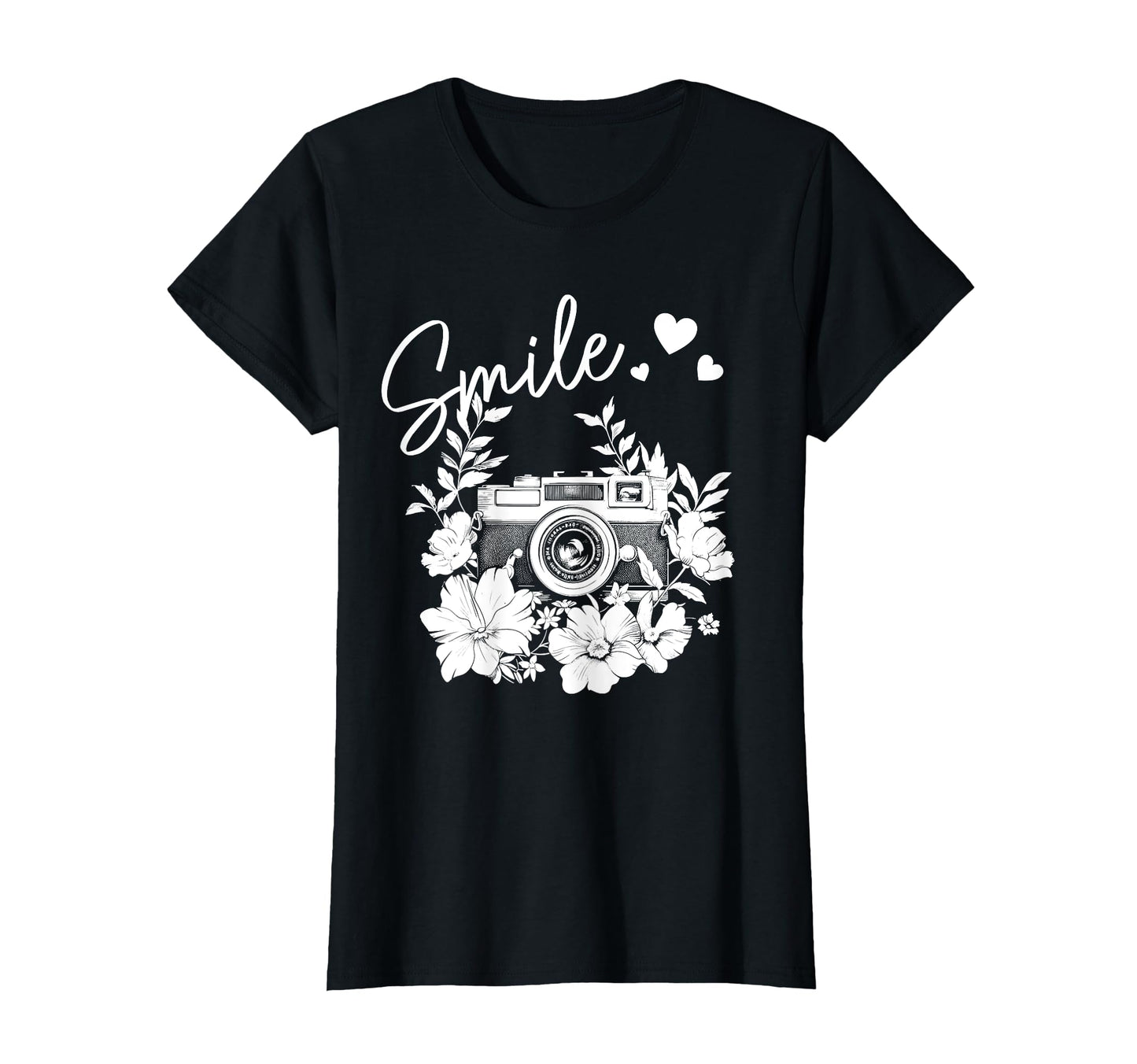 Photographer Smile Camera Flowers T-Shirt - Aesthetic Graphic Unisex - T-Shirt, Sweatshirt, Hoodie