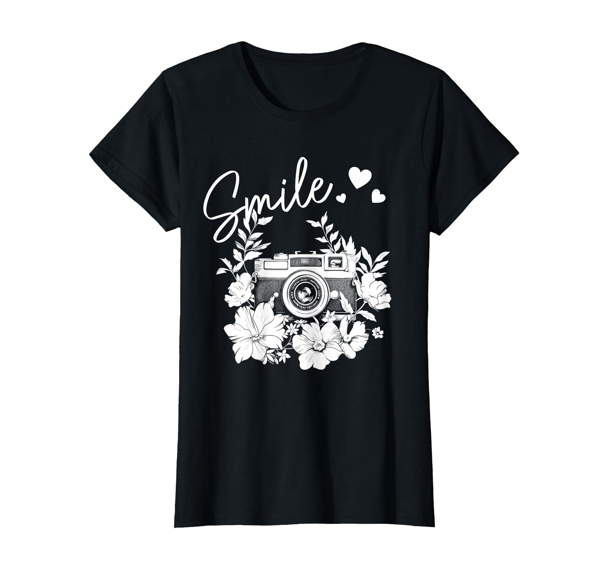 Photographer Smile Camera Flowers T-Shirt - Aesthetic Graphic Unisex - T-Shirt, Sweatshirt, Hoodie