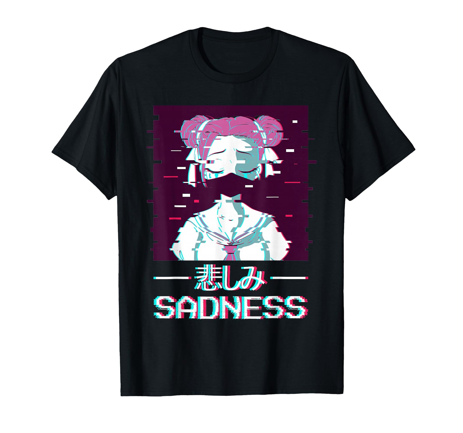 Sadness Geisha Anime Japanese Vaporwave T-Shirt - Minimalist Print Unisex - T-Shirt, Sweatshirt, Hoodie