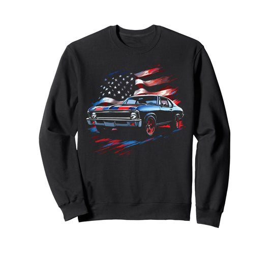 1968 Nova Ss Patriotic American Flag Sweatshirt - Aesthetic Graphic Unisex - T-Shirt, Sweatshirt, Hoodie