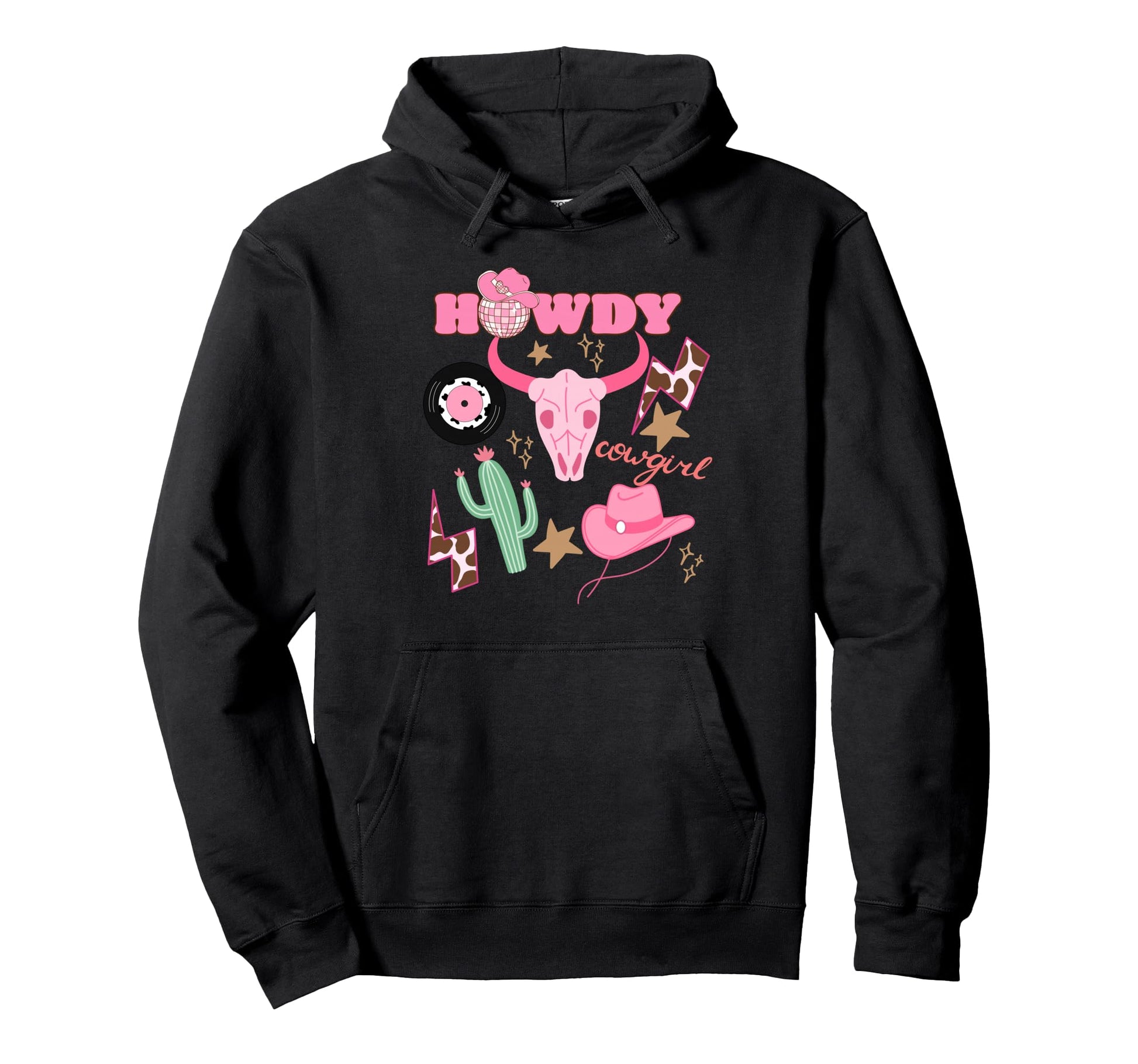 Western Collage Country Cowboy Skull Disco Hoodie - Novelty Apparel Unisex - T-Shirt, Sweatshirt, Hoodie
