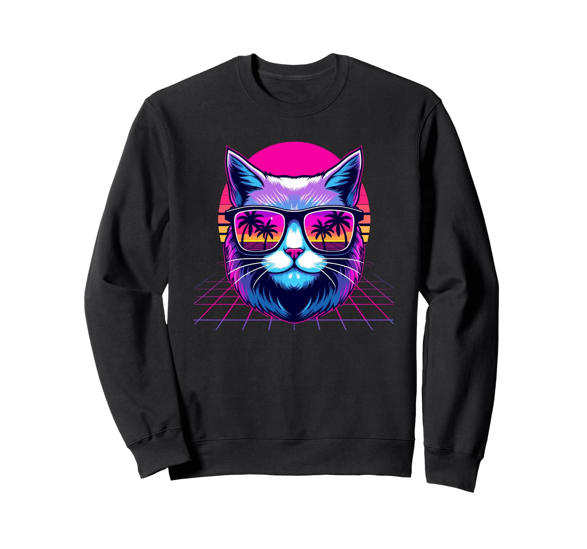 Vaporwave Cat Wearing Sunglasses Day Sweatshirt - Trendy Graphic Unisex - T-Shirt, Sweatshirt, Hoodie