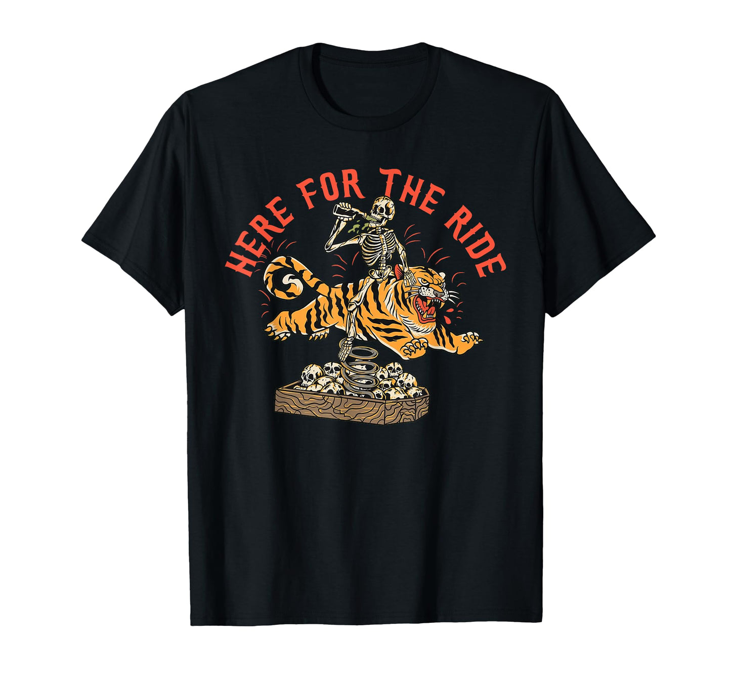 Here Ride Skeleton Tiger Tattoo Art T-Shirt - Unique Graphic Men Women - T-Shirt, Sweatshirt, Hoodie